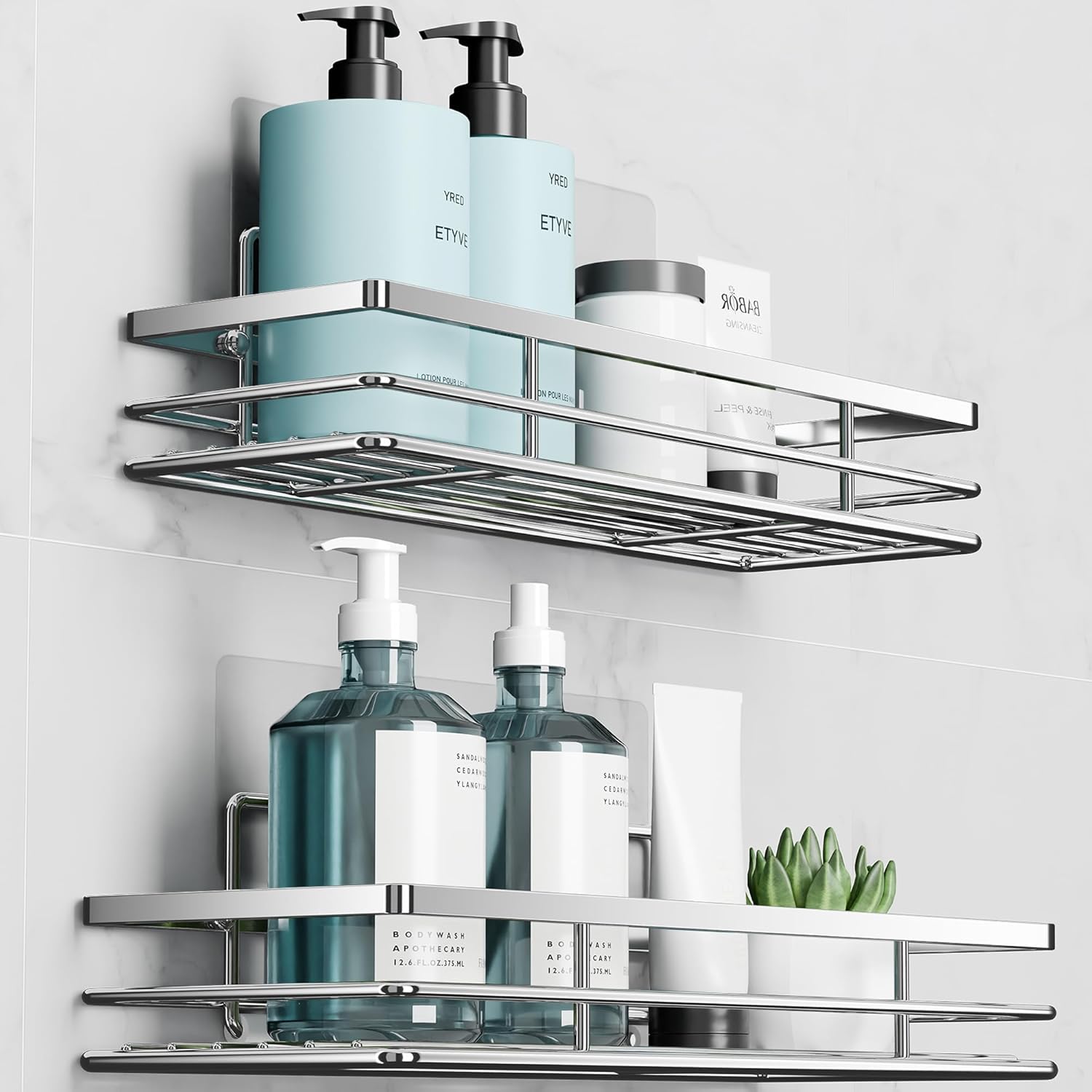 Thumbnail 5 de Saffruff Shower Caddy Bathroom Shelf Organiser – White 2-Pack with Adhesive Mounts