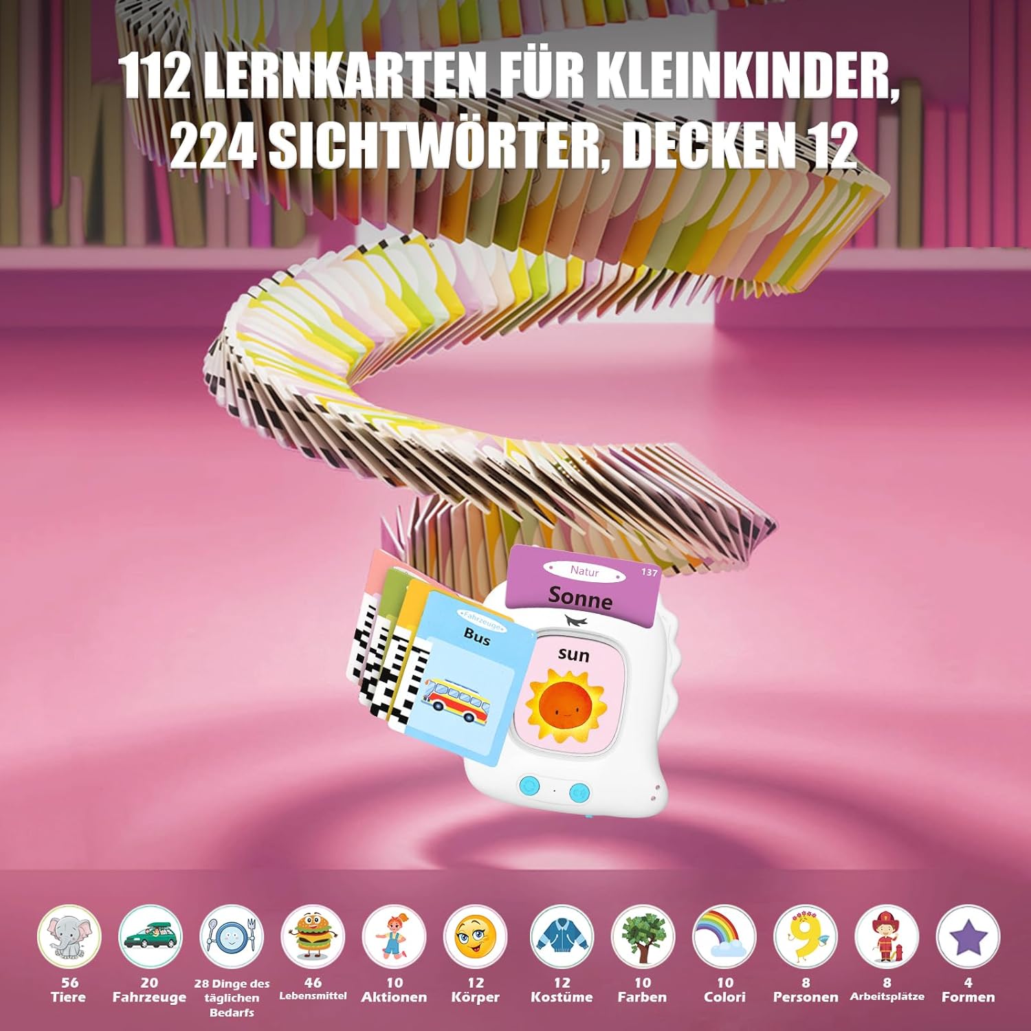Detalle de Sprechende Lernkarten Deutsch – Interaktives Lernspielzeug ab 2 Jahren, 112 Karten (224 Wörter)