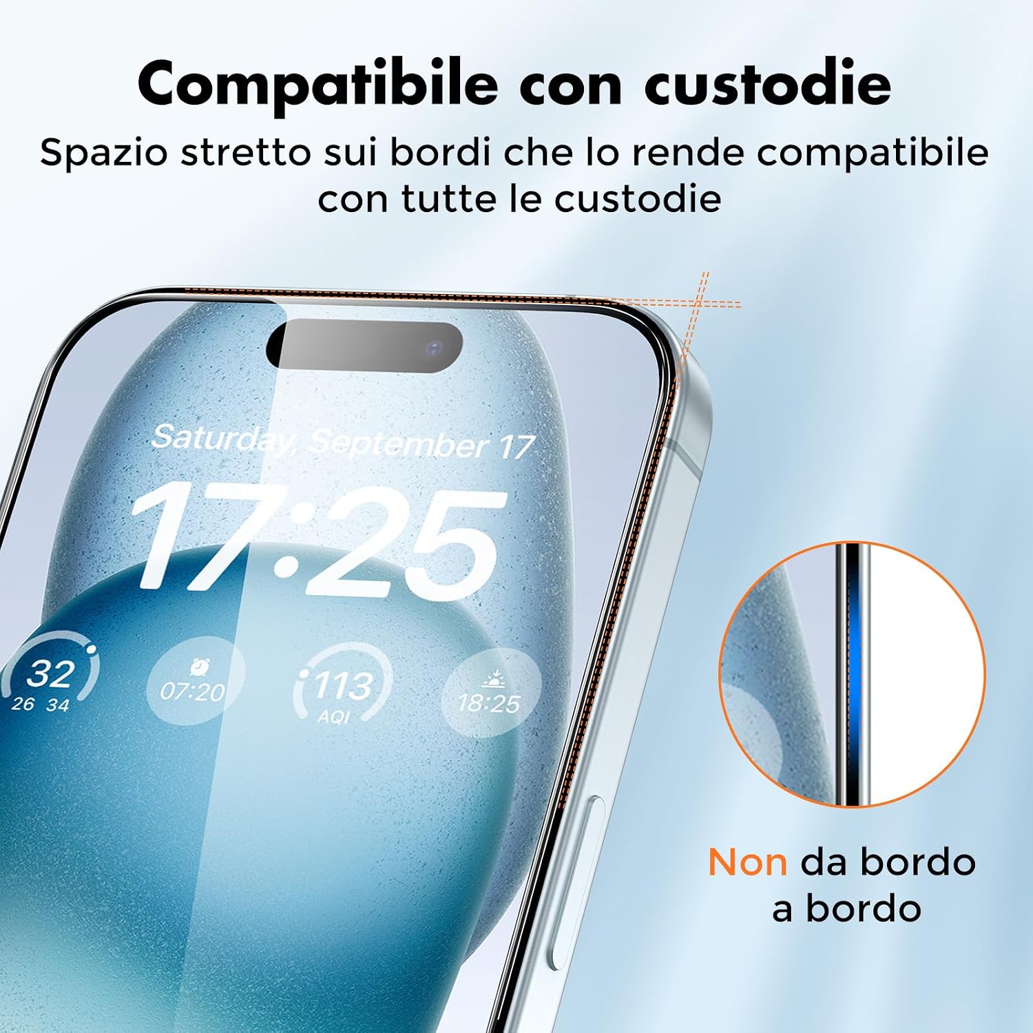 Detalle de UNBREAKcable 3 Pellicole Vetro per iPhone 15 6,1" – Protezione 9H, Trasparente, Installazione Facile