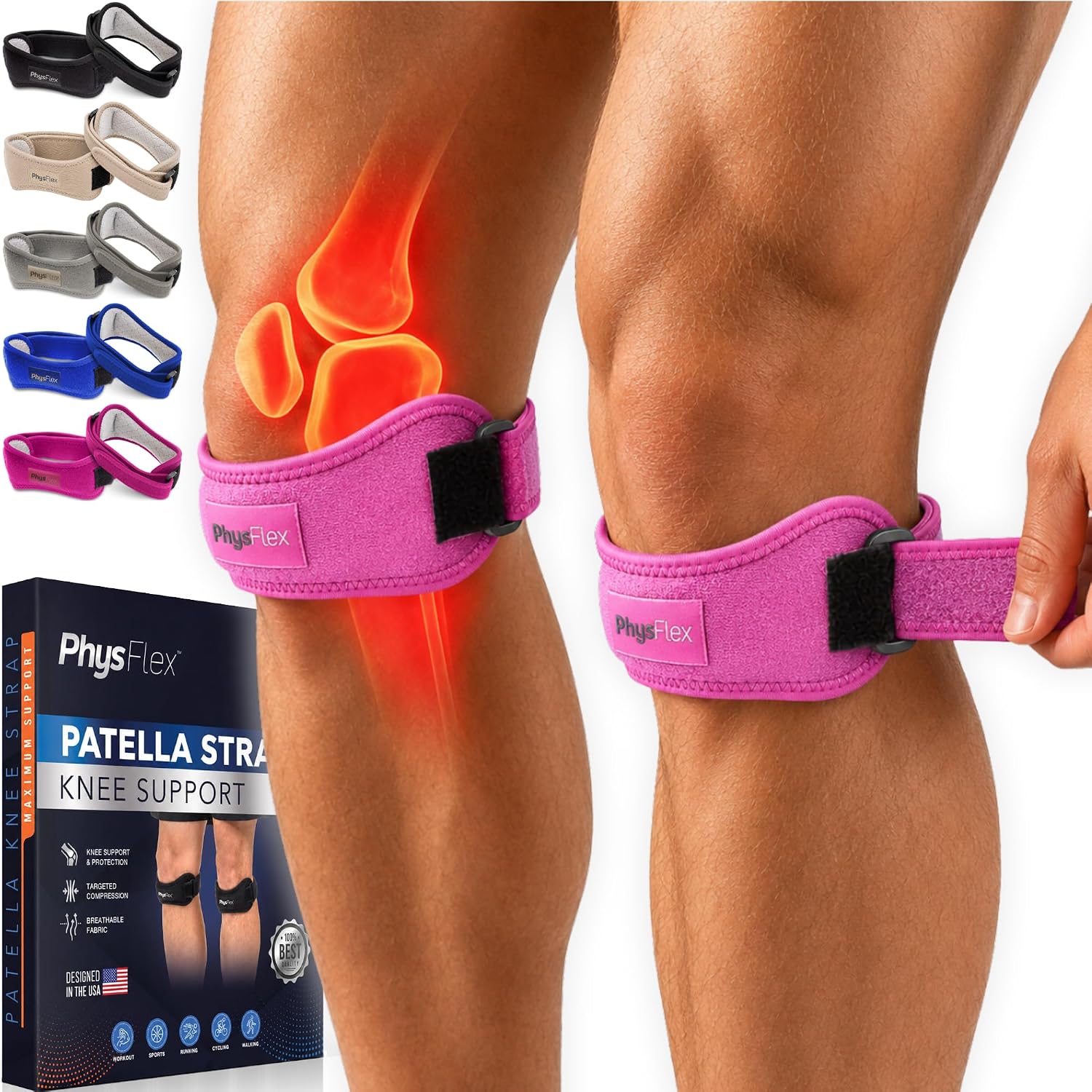 Detalle de PhysFlex HZIPKSPN2PC Patella Knee Brace, Adjustable Open-Design 2-Pack