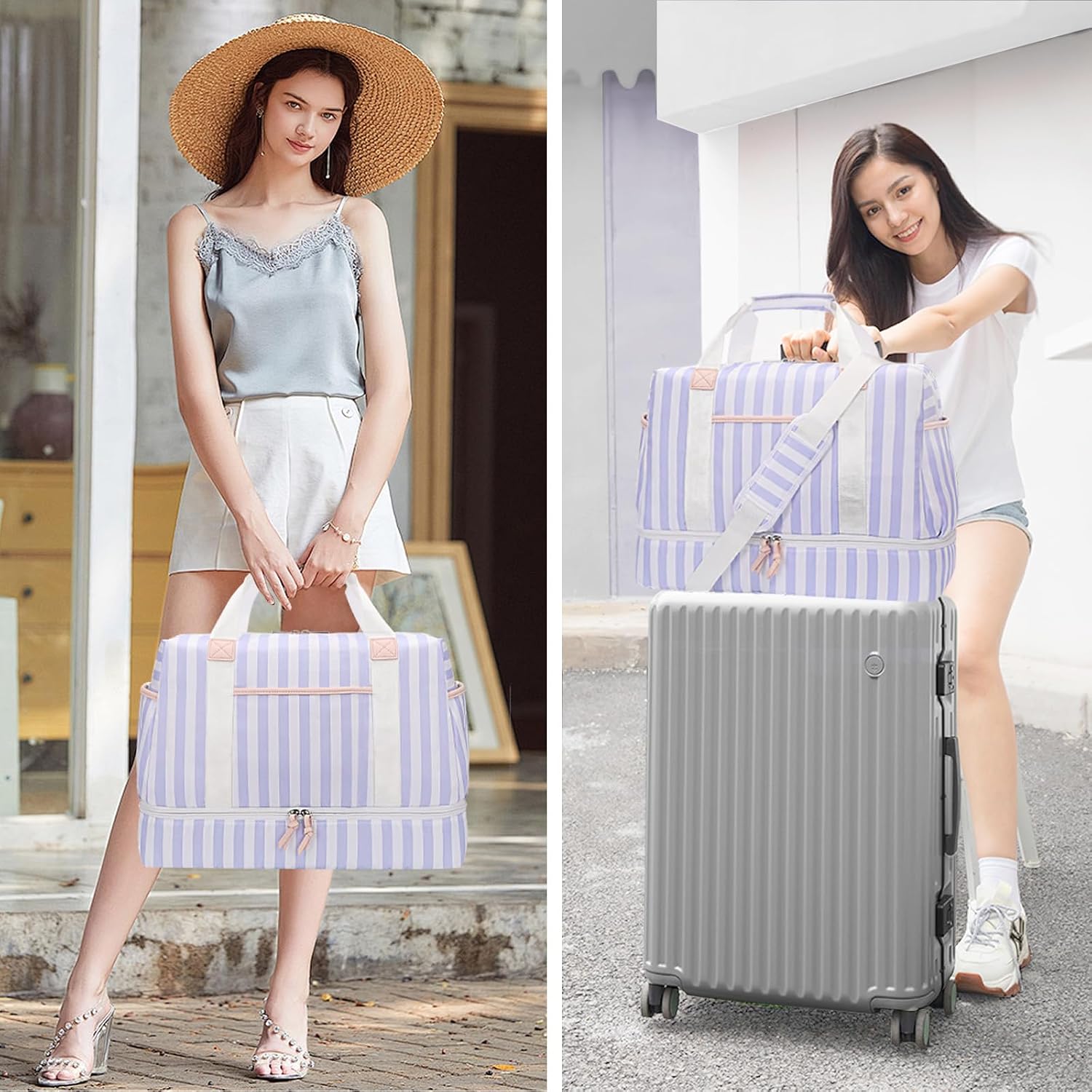 Thumbnail 1 de Bosidu Blue Women's 2Pcs Weekender Bags Set with Shoe Compartment & Wet Pocket (18" x 9.5" x 13.5")