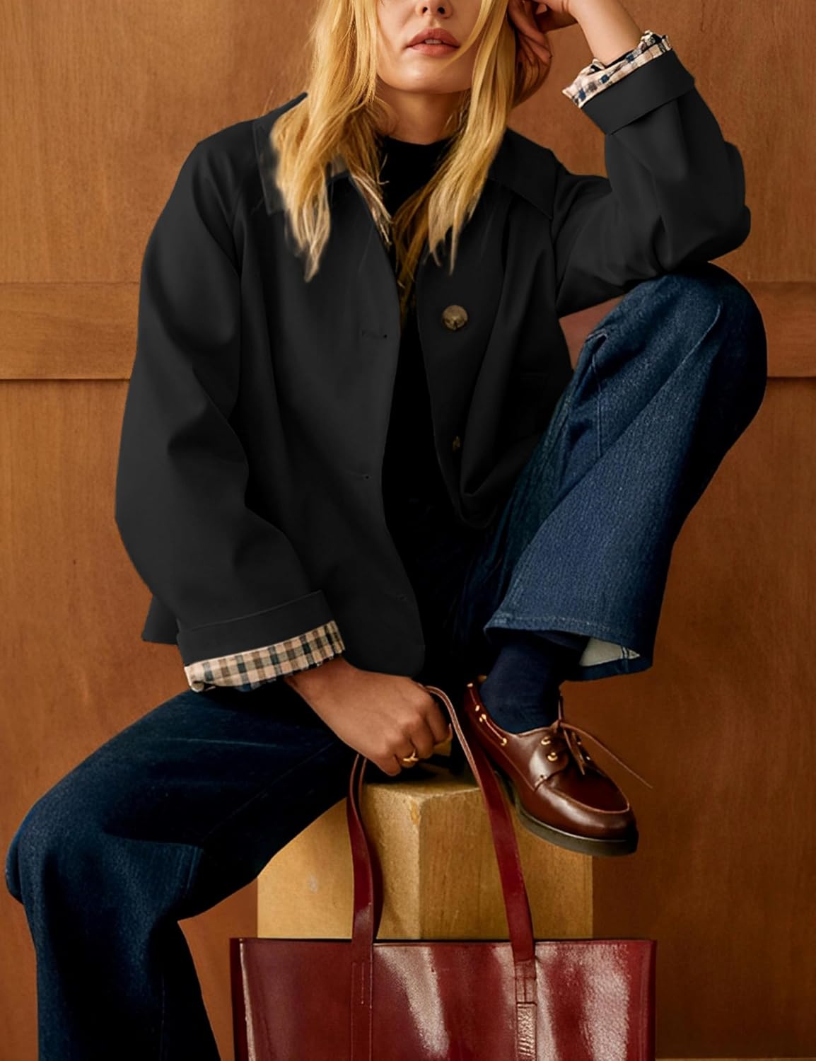 Thumbnail 4 de Yeokou Women Oversize Trench Coat with Plaid Lining