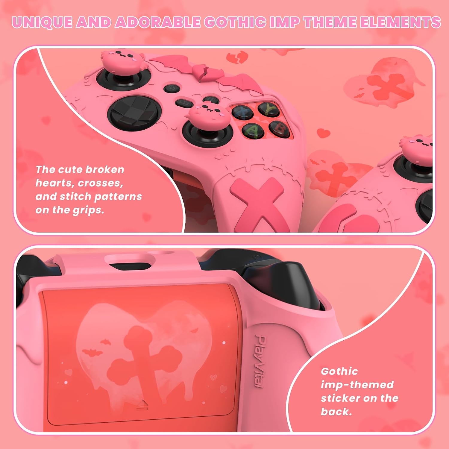 Detalle de PlayVital Gothic Imp Silicone Skin for Xbox Series X & S Controller (Peach Pink)
