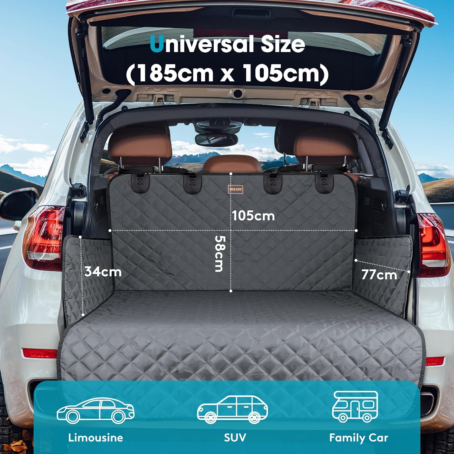 Detalle 2 de JOEJOY Car Boot Protector - Boot Liner for Dogs Scratchproof & Dirt Resistant, Non-Slip Dog Car Seat Cover for Dogs | Side & Bumper Protection, Adjustable Straps Boot Cover for SUVs Trucks Cars
JOEJOY Car Boot Protector - Boot Liner for Dogs Scratc…