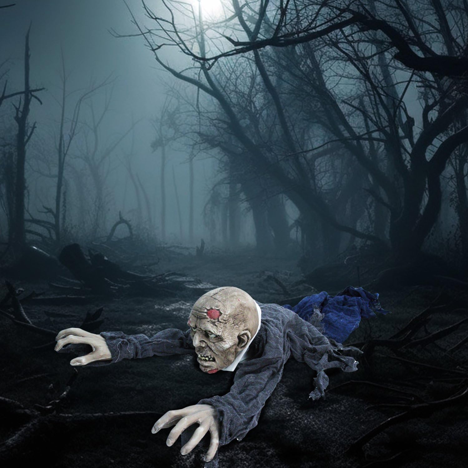 Detalle de Haunted Hill Farm HHGBZOMB-2LSA 55" Crawling Zombie Animatronic with Lights and Sound