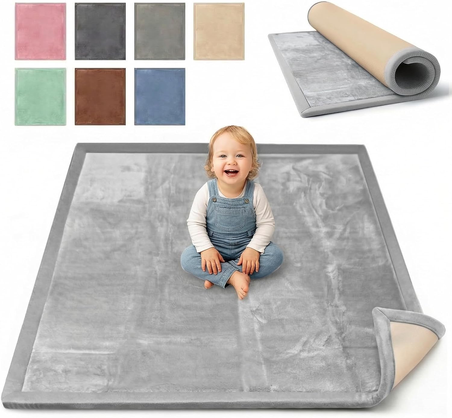Detalle de BabybeFun Krabbelmatte Baby – 120x120 cm, 3 cm Dicke, kuschelig weich, rutschfeste Schaumpolsterung