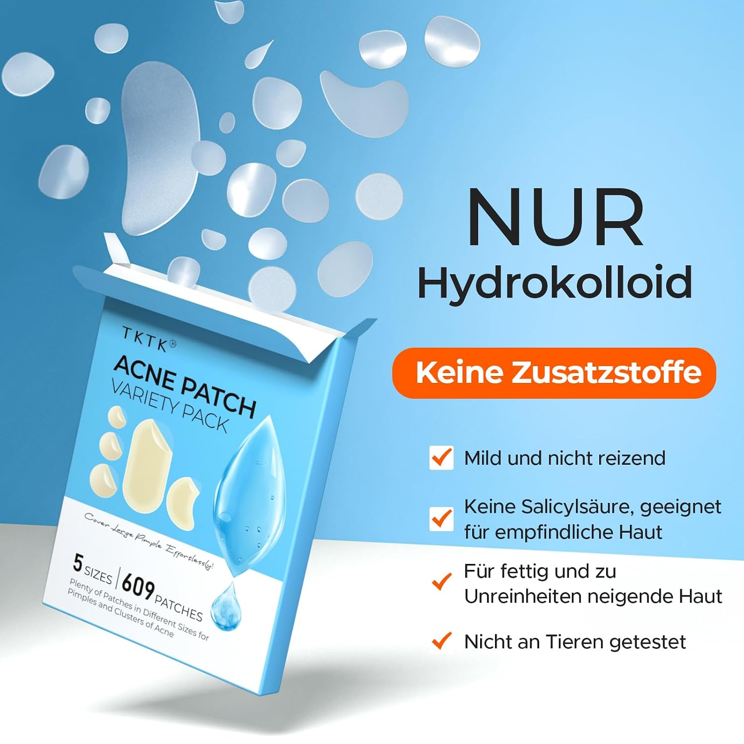 Detalle de TKTK 609 Pickel Patches Gesicht – Großpackung mit 609 Hydrokolloid-Patches in 5 Größen