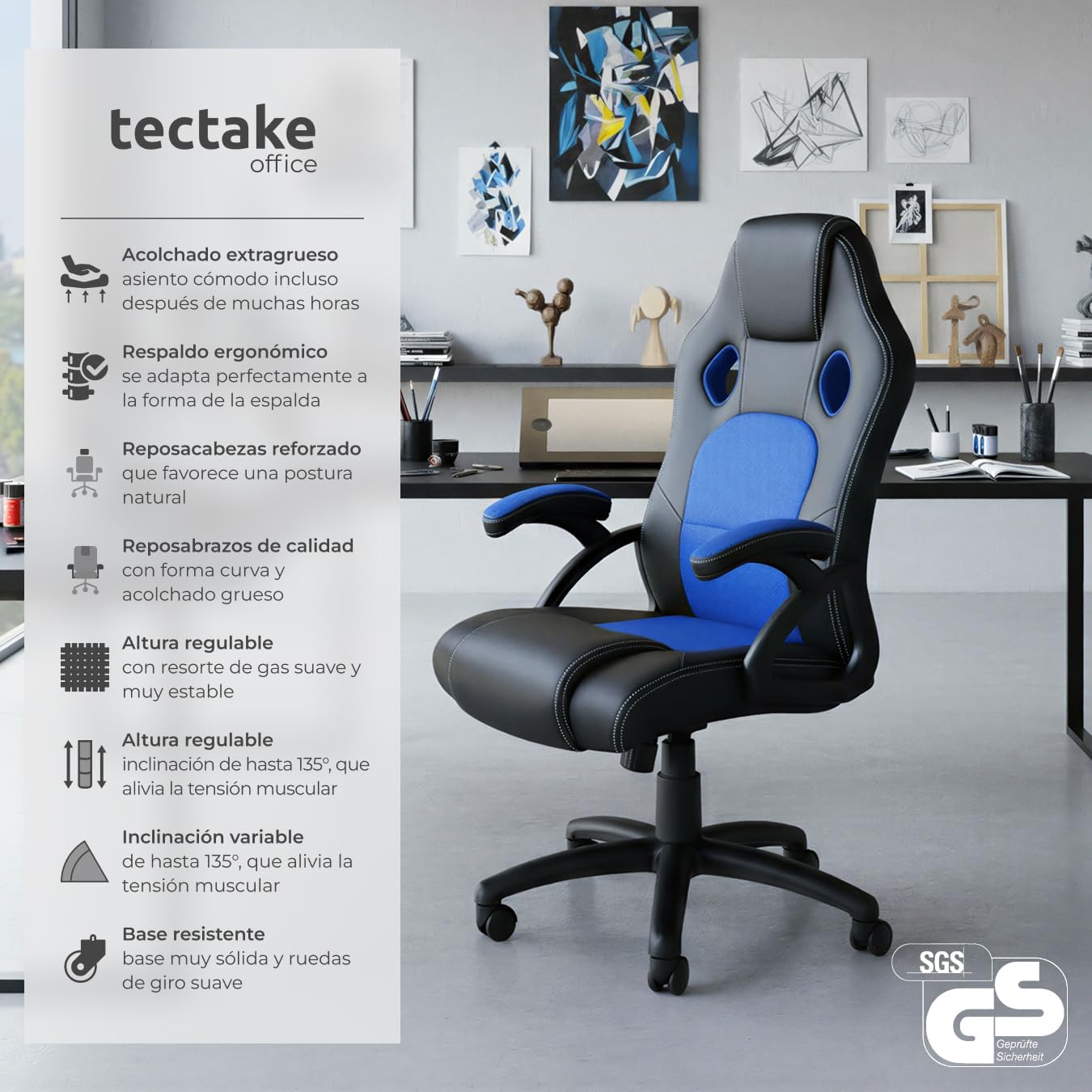 Detalle 2 de tectake Silla Gamer Ergonómica ajustable