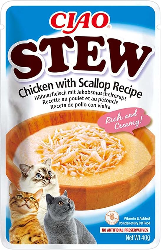 Detalle 2 de CHURU Cat Ciao Stew Pollo y Vieira 12×40 g 🐱