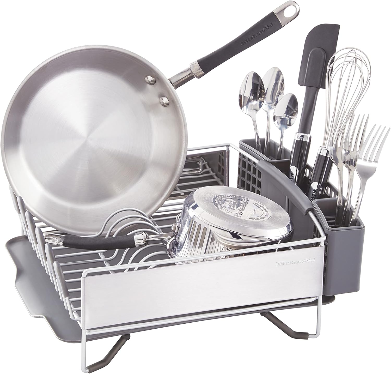 Detalle de KitchenAid Compact Space Saving Dish Rack (Removable Flatware Caddy, Angled Drainboard) — Satin Gray, 15-by-13.25-Inch