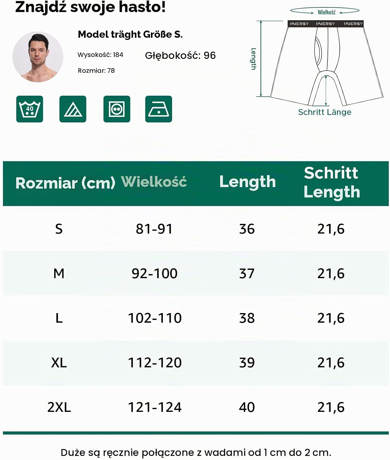 Detalle 2 de INNERSY długie bokserki męskie z bawełny, 3 sztuki, fason retro