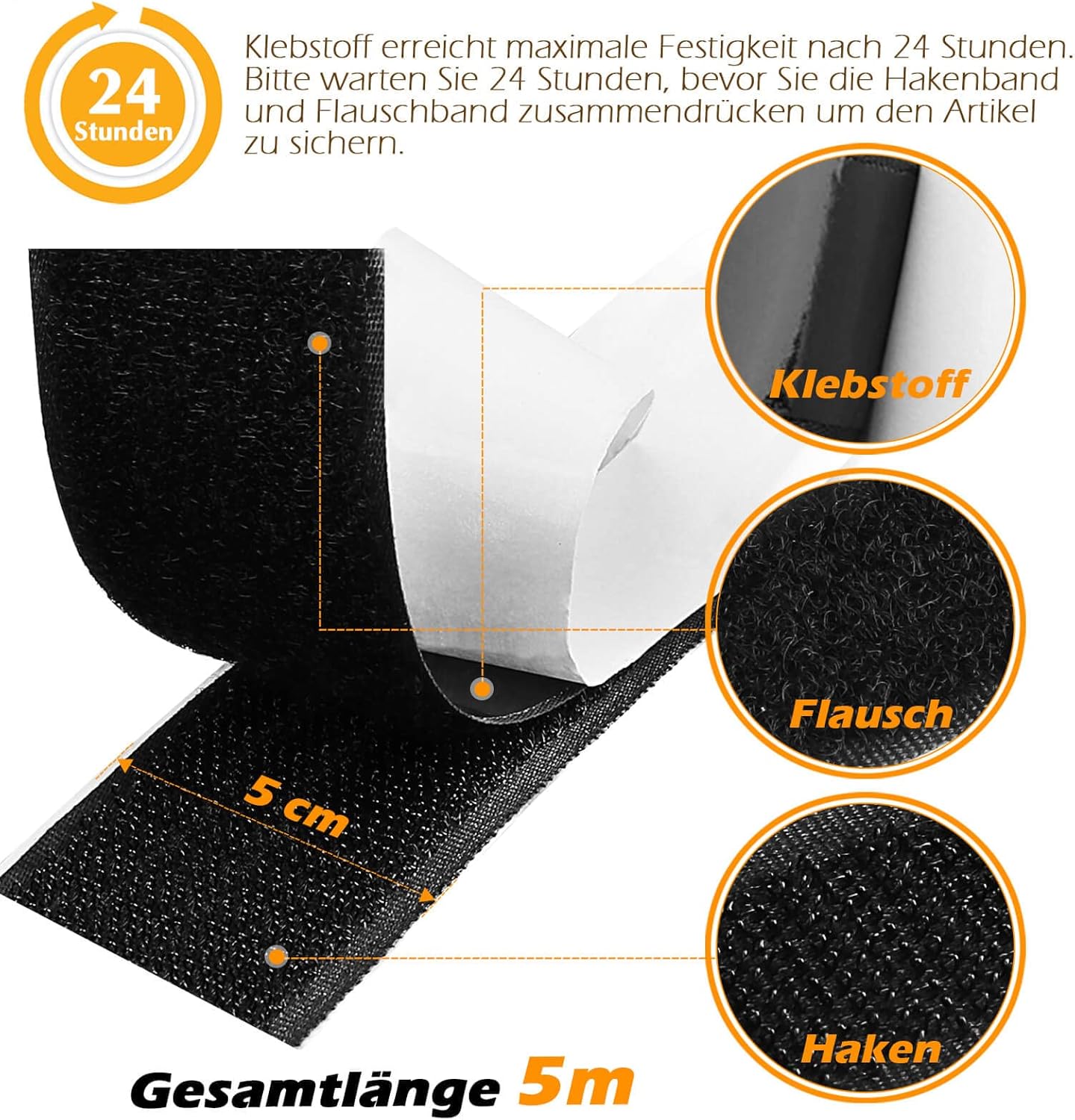 Thumbnail 2 de Blooven Klettband Selbstklebend 5 m – Extrastark, 50 mm breit, doppelseitig mit Klettverschluss, Schwarz
