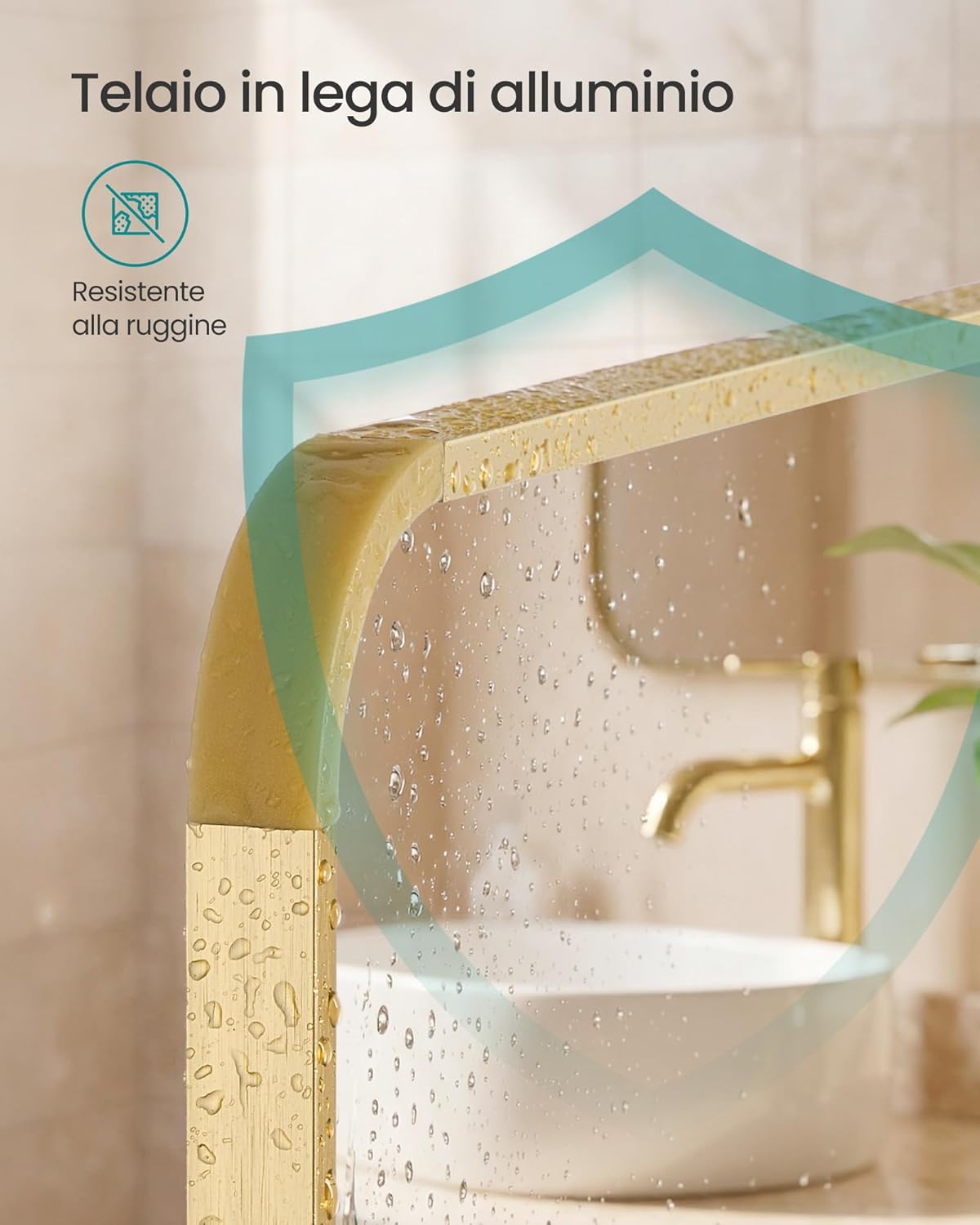 Thumbnail 3 de SONGMICS Specchio Bagno Rettangolare LWM010AB01 – Cornice in Alluminio, 91 x 61 cm, sospensione orizzontale/verticale, vetro temperato con pellicola di sicurezza