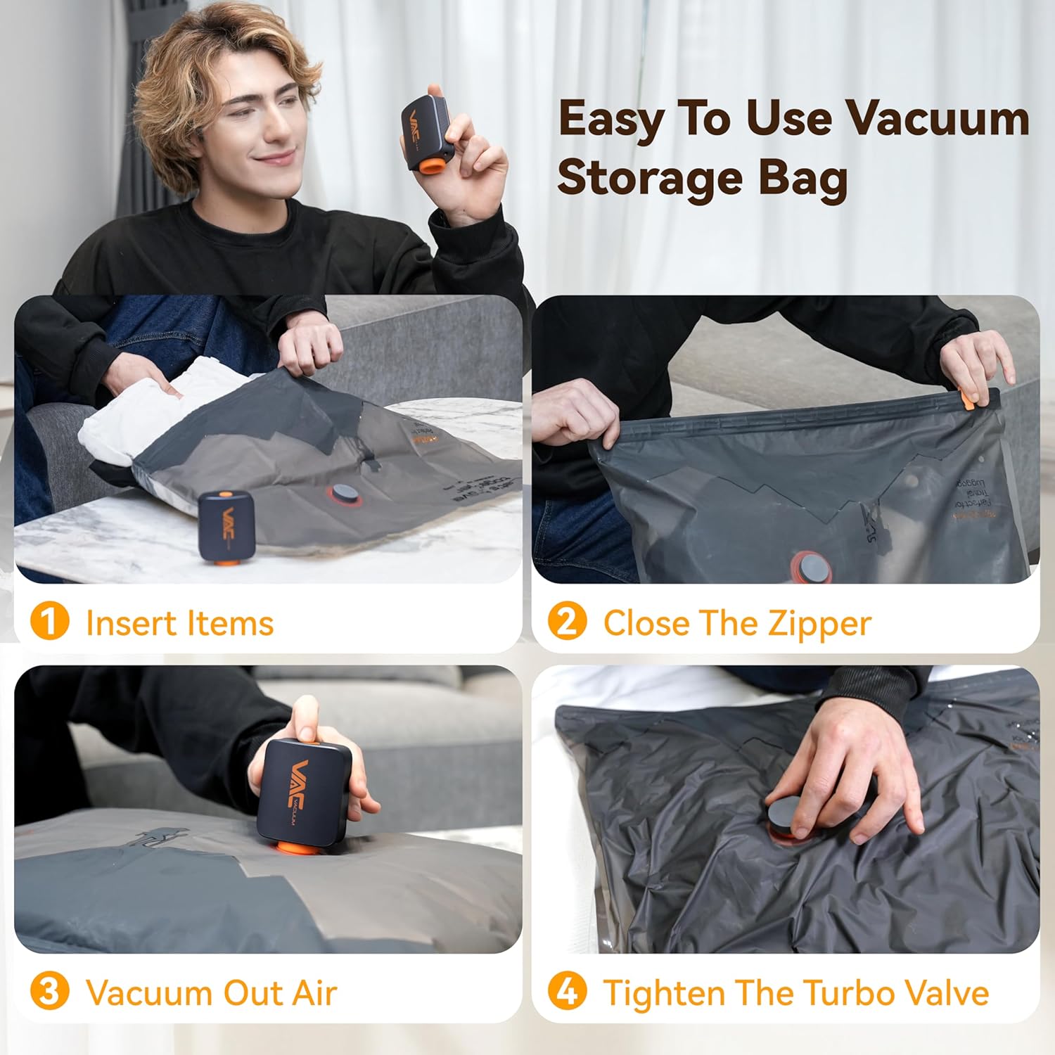 Thumbnail 6 de VACKFOX travel vacuum storage bags with rechargeable cordless pump (9-pack) for clothes, pillows and comforters
