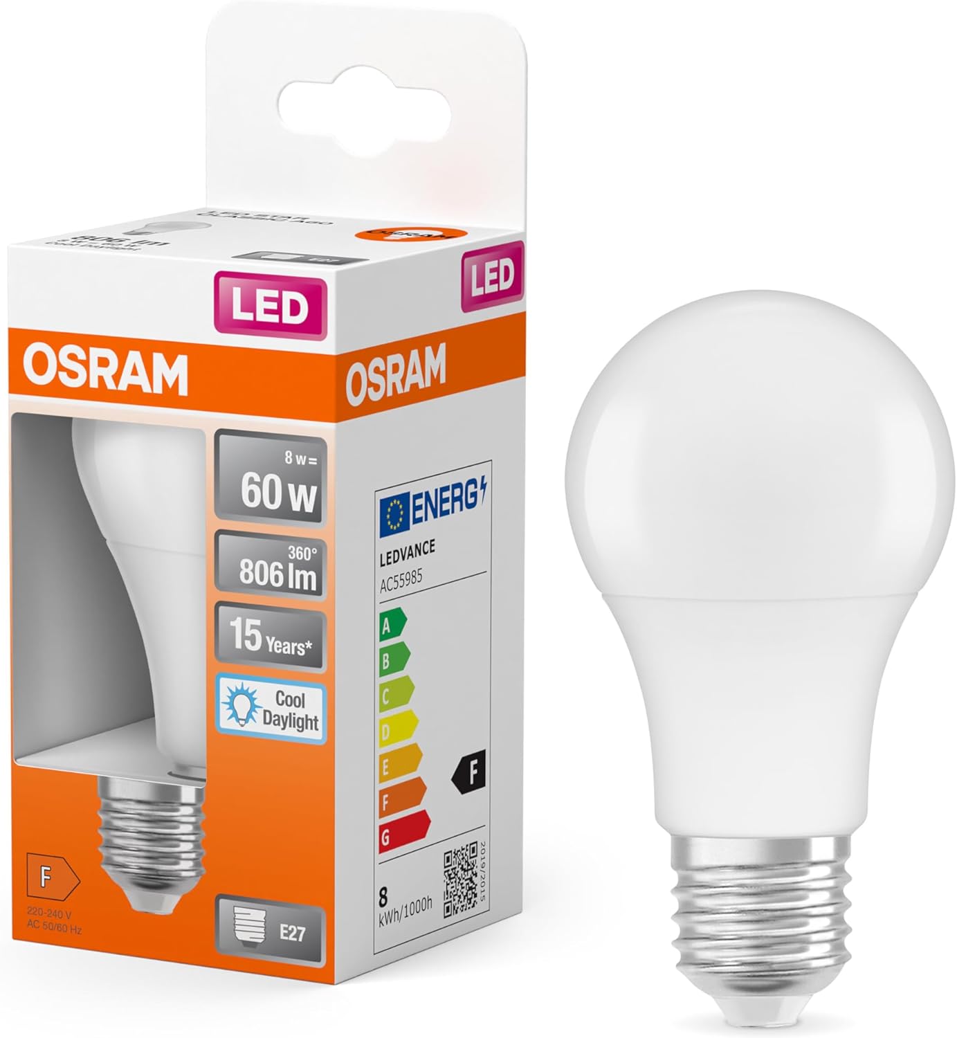 Detalle 2 de OSRAM LED Classic A E27 8.5W Luz Diurna 6 Unidades