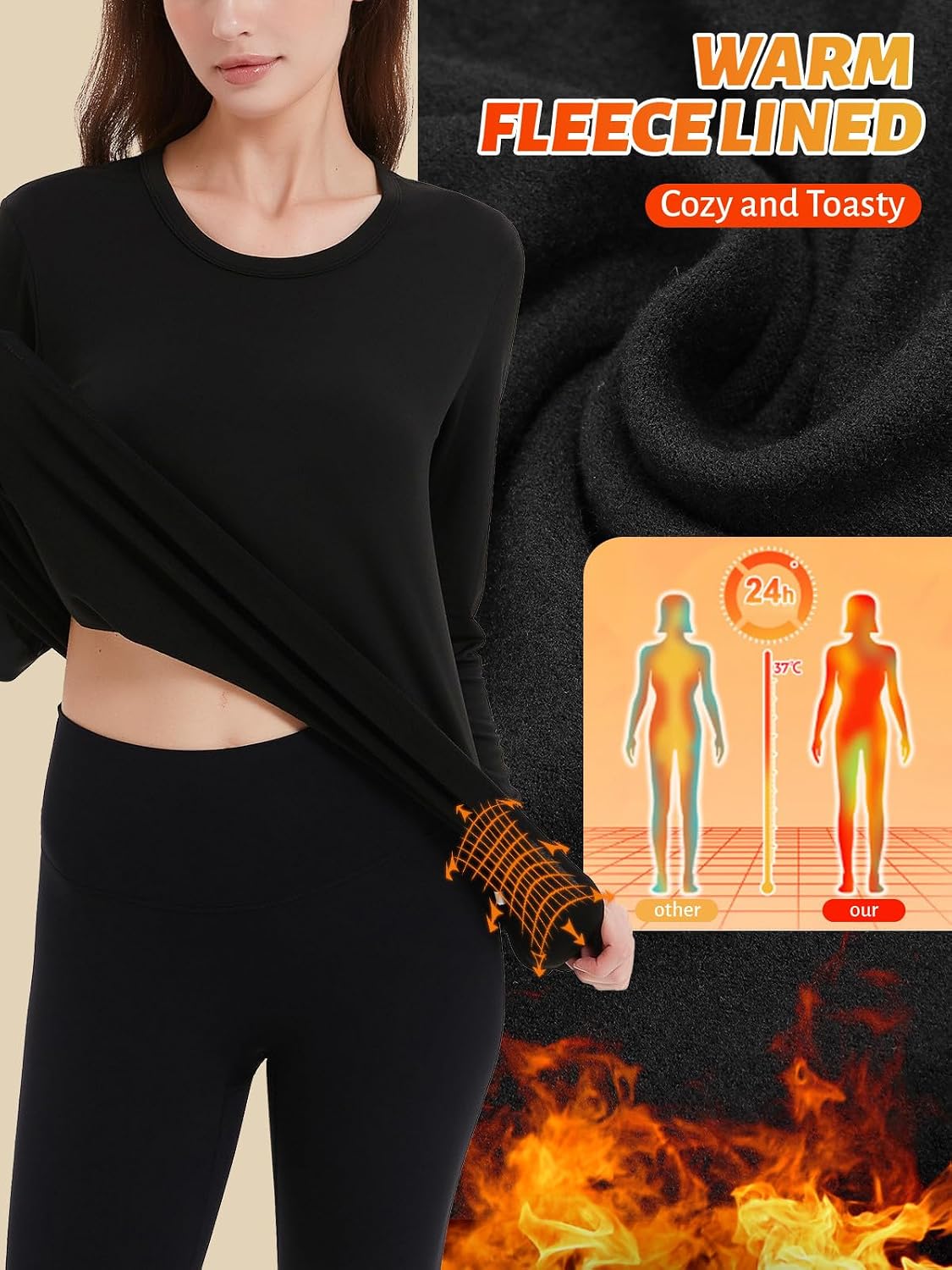 Thumbnail 2 de Soudittur Maglia Termica Donna a Manica Lunga in Pile Foderato – intimo termico traspirante a elasticità 4 direzioni