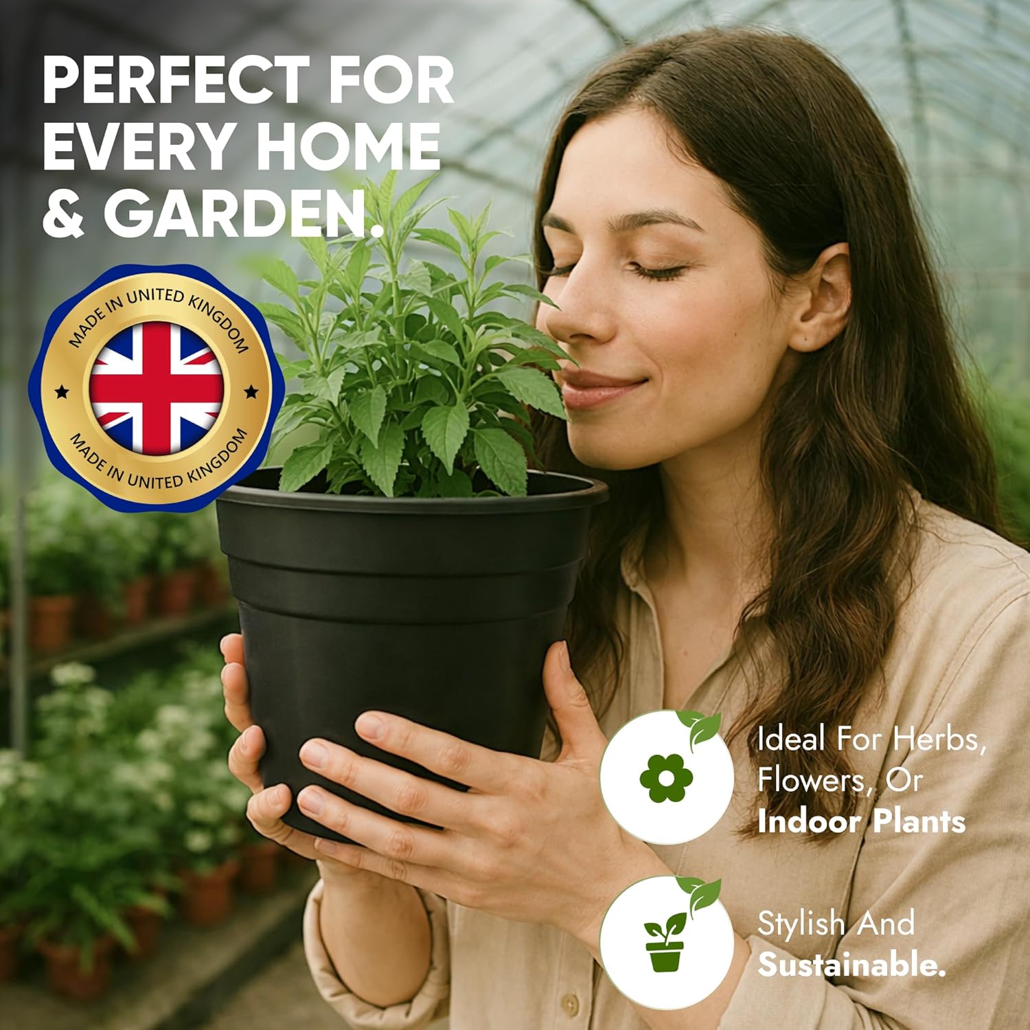 Thumbnail 6 de Happy Pots 12.5cm Gloss Black – Pack of 20 Premium Plastic Plant Pots (Made in UK)