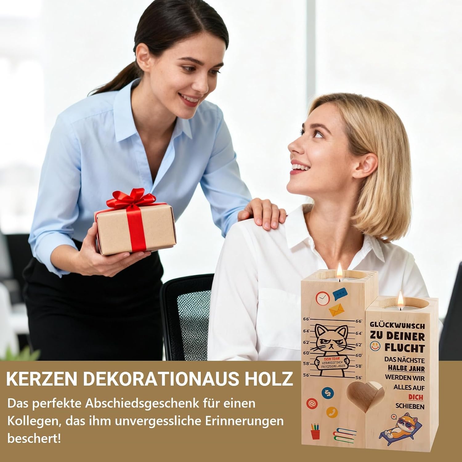 Detalle de Belillpipi Herzförmiger Holz-Kerzenhalter als Abschiedsgeschenk für Kollegen