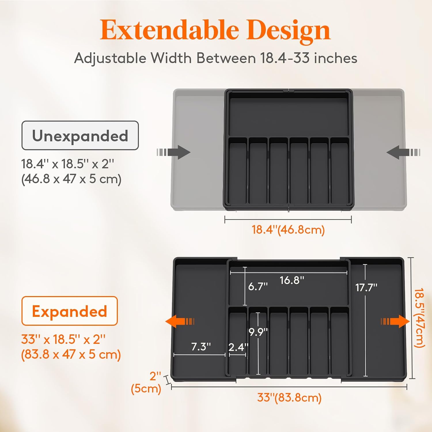 Thumbnail 3 de Lifewit 22063 Adjustable Cutlery Tray, 9 Compartments, Black Plastic