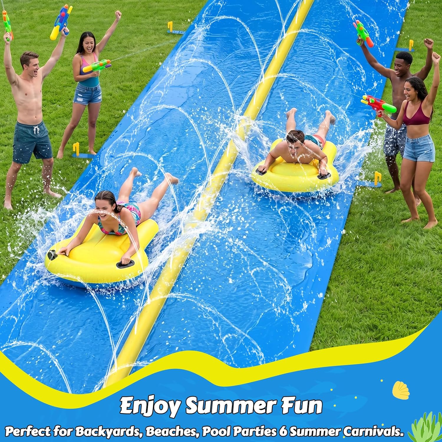 Thumbnail 3 de Evoio Water Slide 32.8ft Inflatable Splash Slide with 2 Racing Lanes