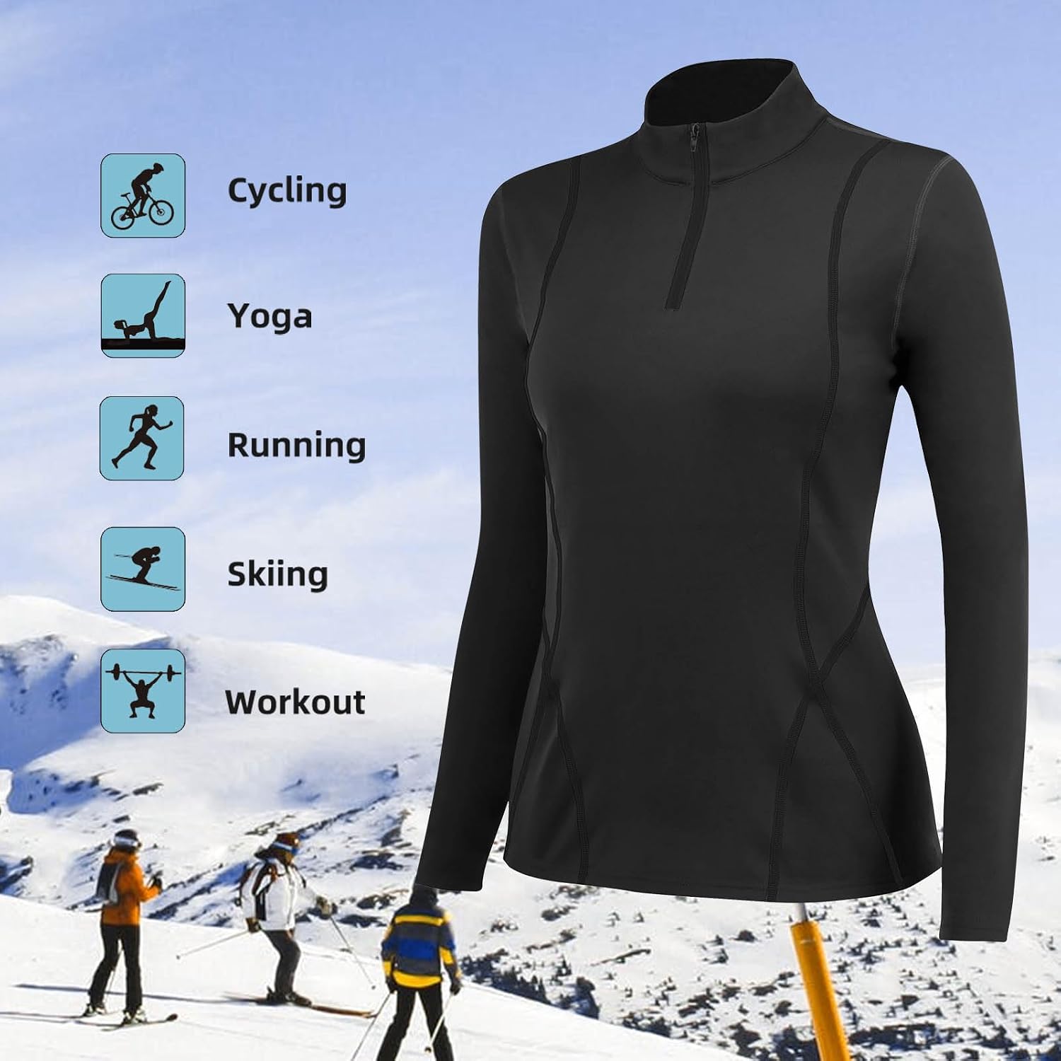Detalle 2 de TERODACO Women’s Half Zip Thermal Base Layer with Micro Fleece
