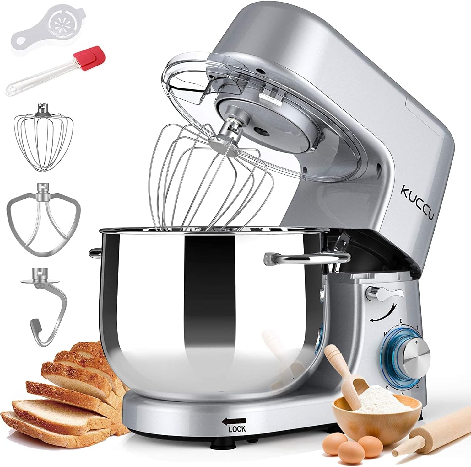 Detalle de KUCCU SM-1508 Stand Mixer, 9.5 qt Bowl, 660W, Six Speeds with Pulse