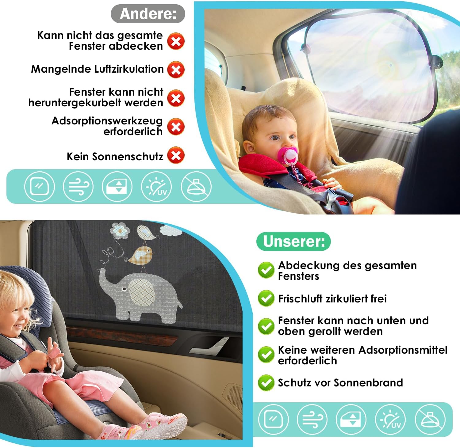 Thumbnail 2 de Asstikoo Auto Sonnenschutz Baby – universal dehnbarer UV-Schutz für Seitenfenster (2 Stück)