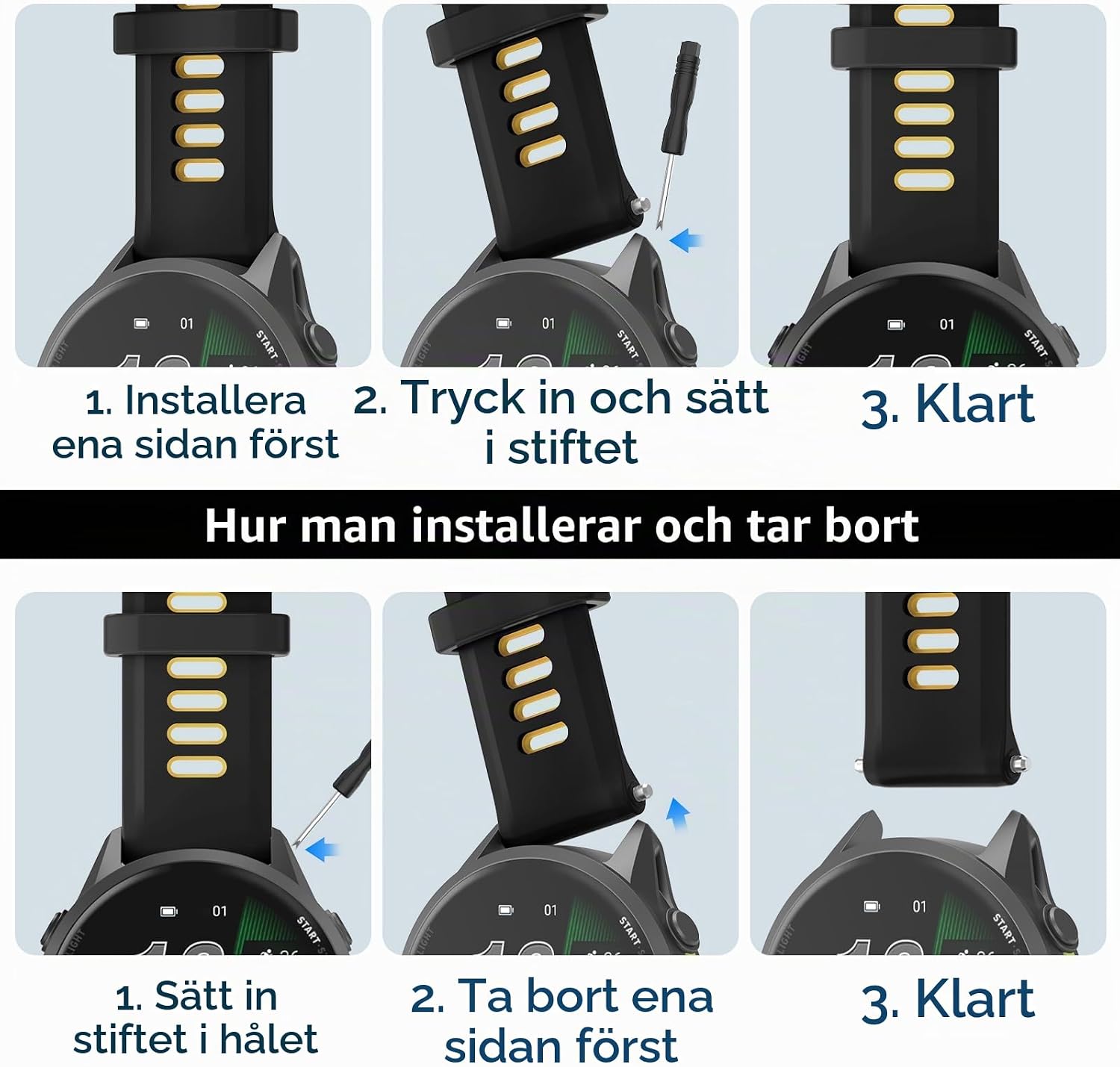 Detalle de U-LIMVE armband för Garmin Forerunner, 22 mm silikon med verktyg