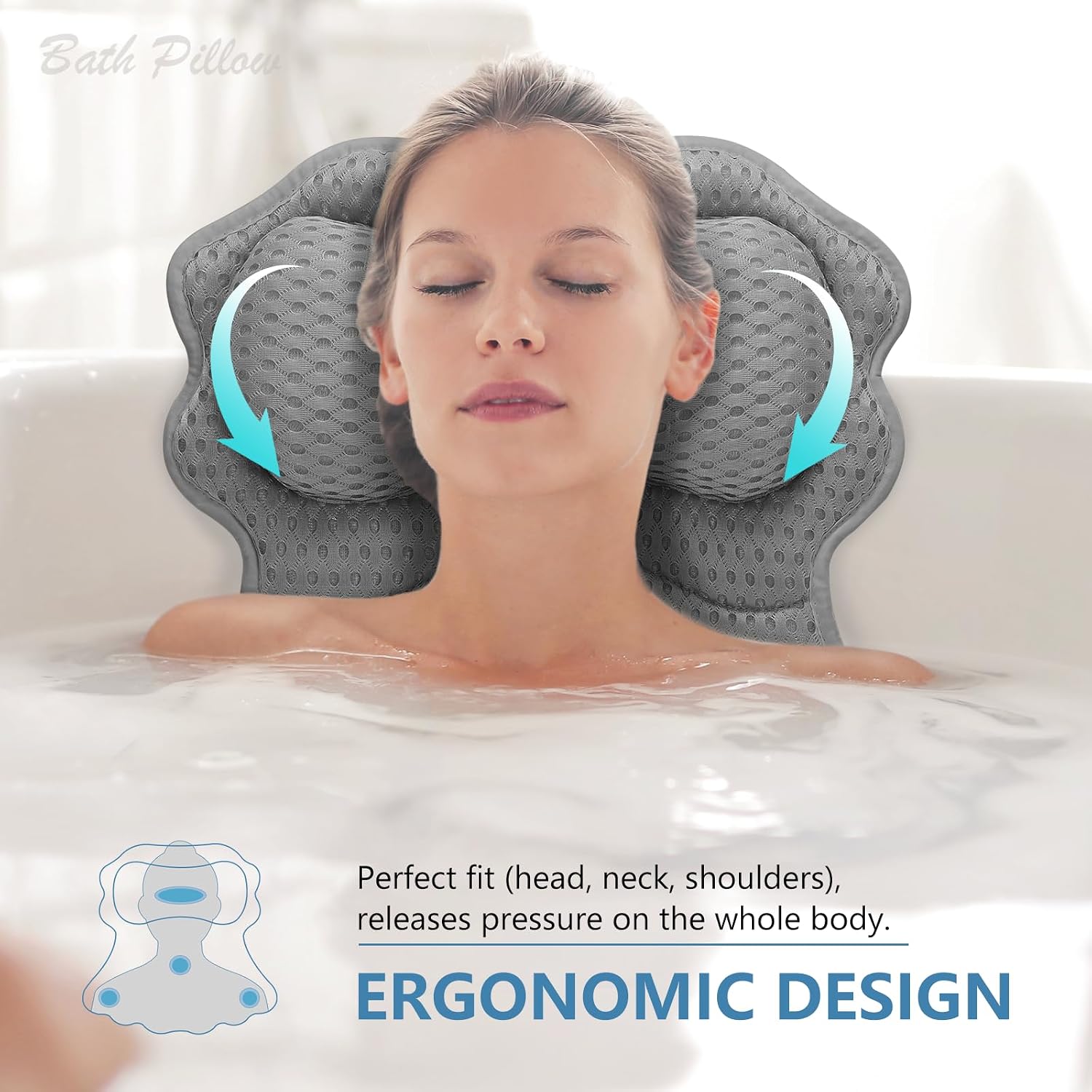Thumbnail 1 de SetSail k079 Bath Pillow, Ergonomic 4D Mesh with Six Suction Cups