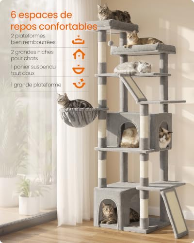 Thumbnail 3 de Feandrea Arbre à Chat Haut 184,5 cm – Tour de Jeux Robuste, Multi-Niveaux pour Chats de Toutes Tailles