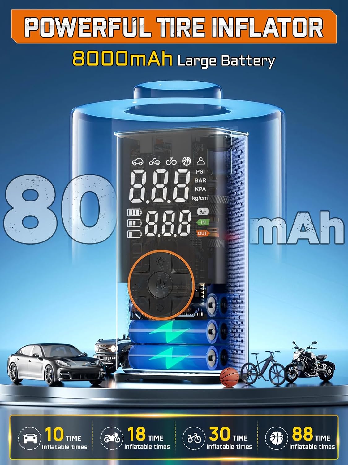 Thumbnail 3 de BIBURY 8000mAh Elektrische Luftpumpe 150 PSI