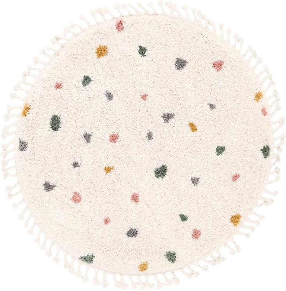 Detalle de RugVista Confetti kindertapijt rond Ø 150 cm, middelpolig en gebroken wit