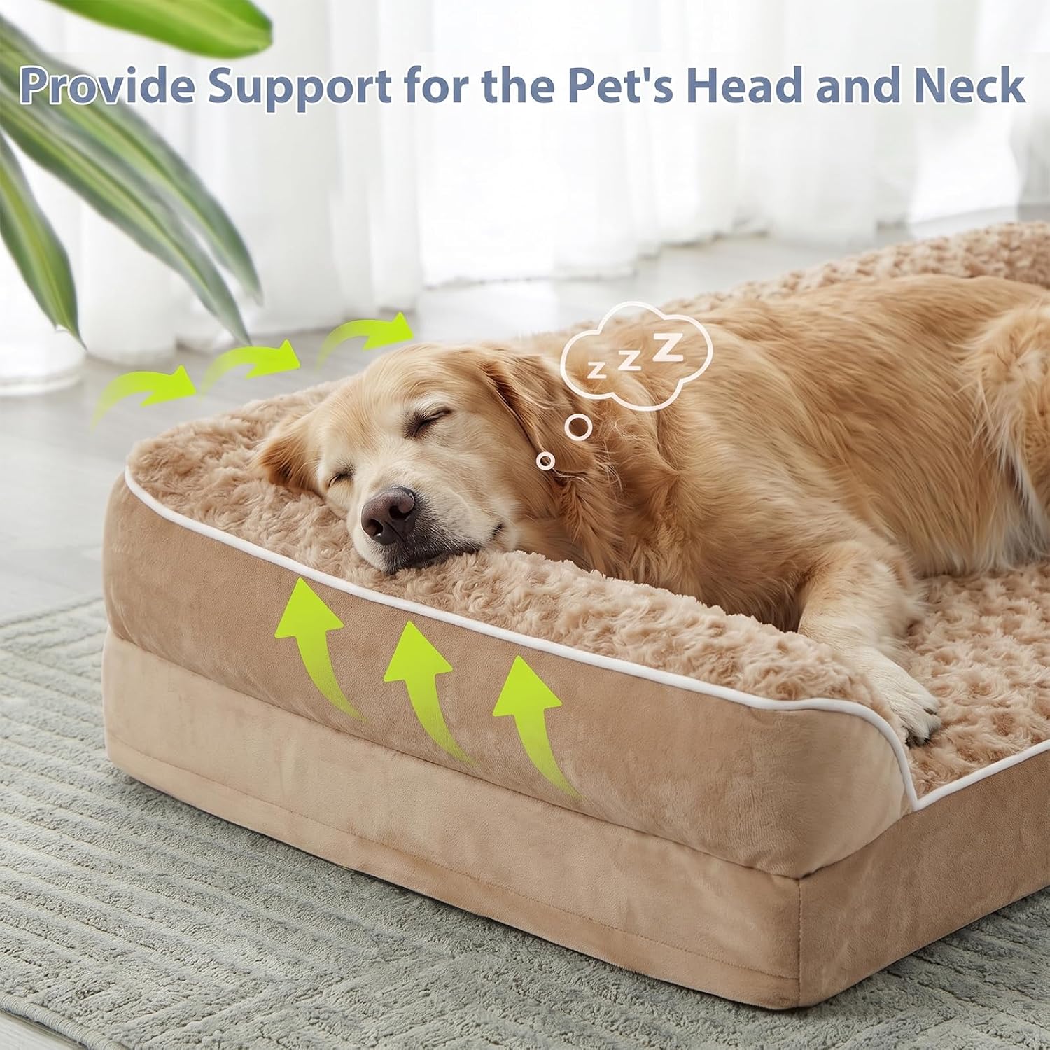 Detalle de BFPETHOME Orthopedic Washable Dog Bed, 42 x 30-Inch L-Shaped Foam Couch