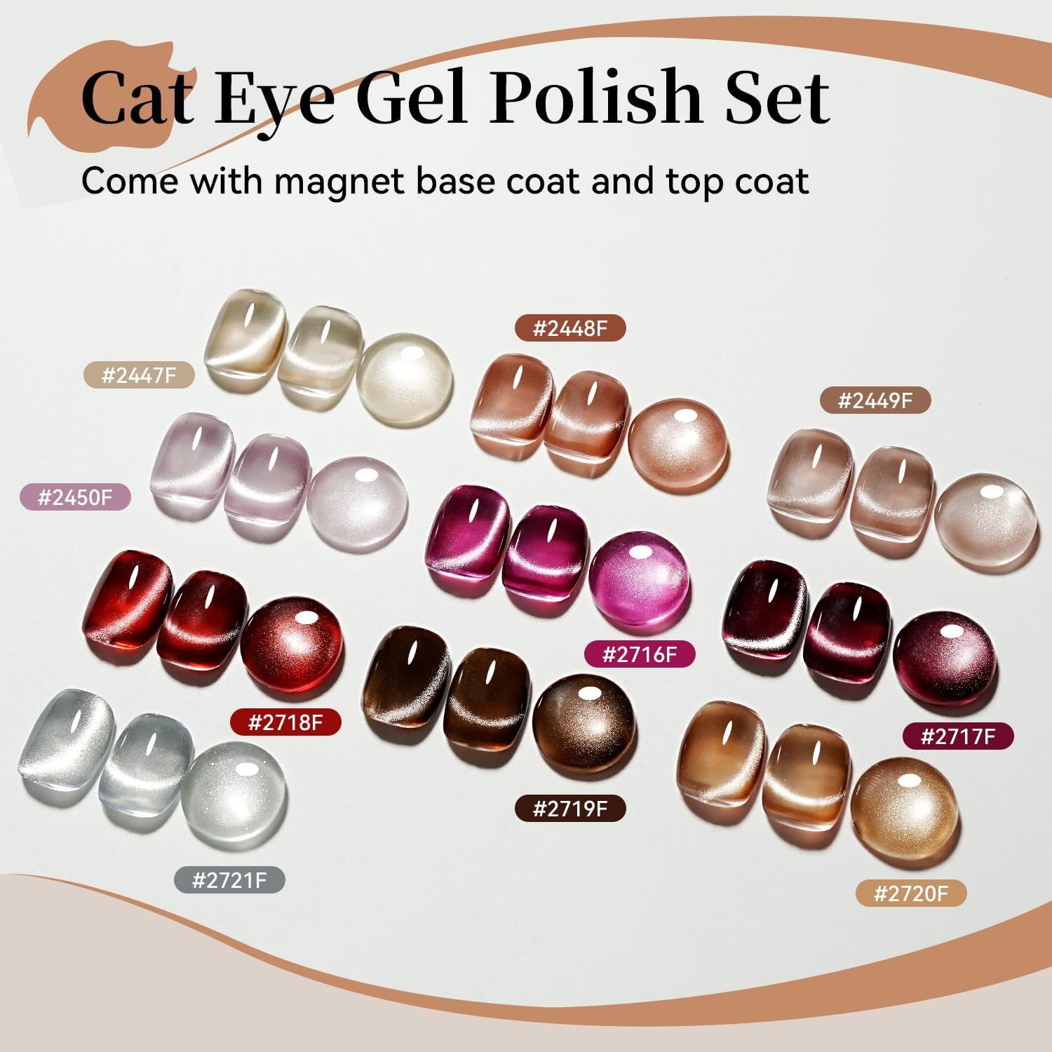 Detalle de JODSONE Smalti semipermanenti magnetici effetto cat eye (10 colori) con base, top coat e magnete