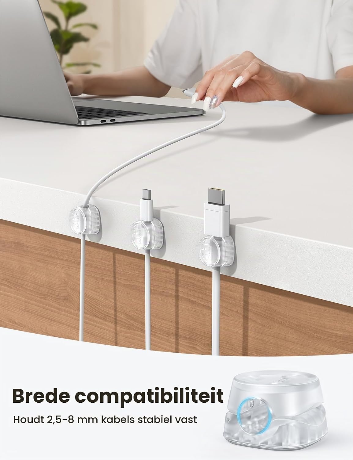 Detalle de Lamicall STRK02-EU-T kabelclips, 6 stuks met veermechanisme voor 2,5–8 mm