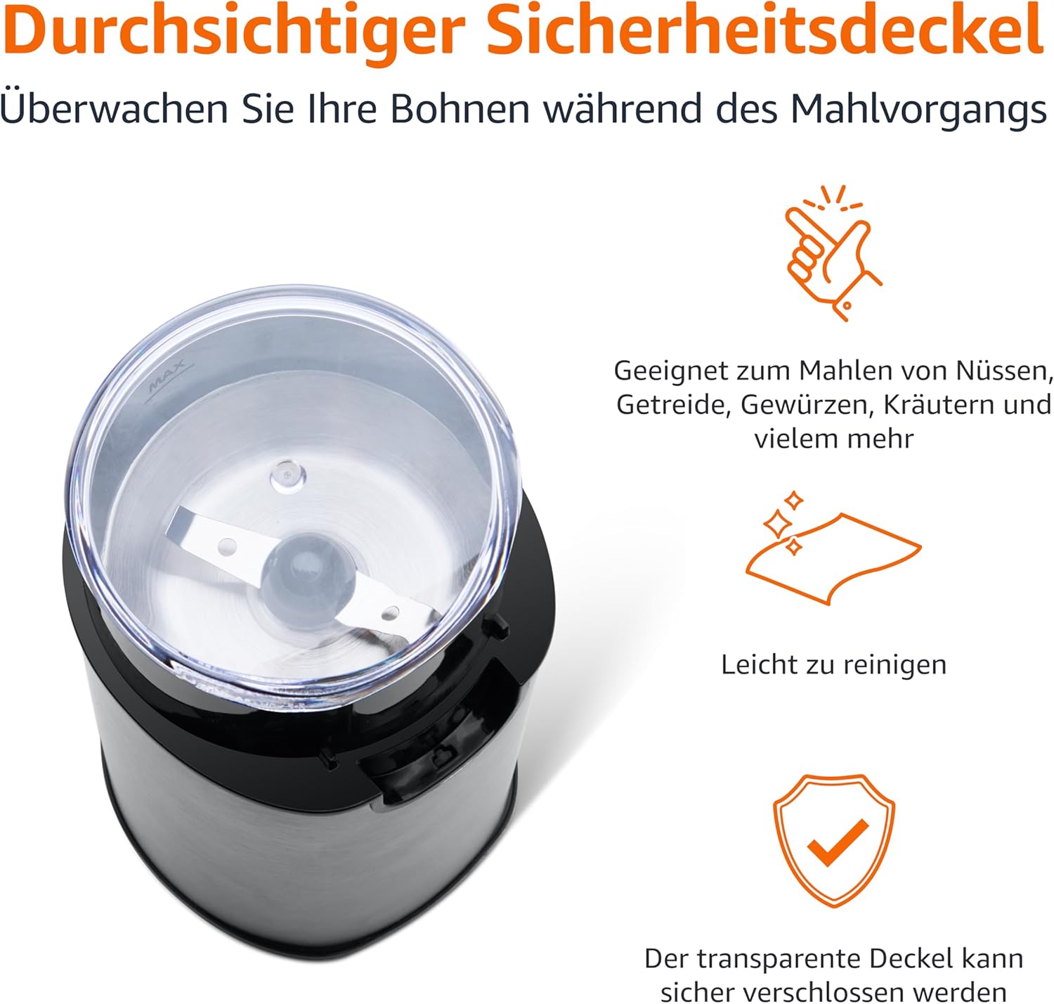 Thumbnail 2 de Amazon Basics Elektrische Kaffeemühle, Edelstahl – kompakt und zuverlässig