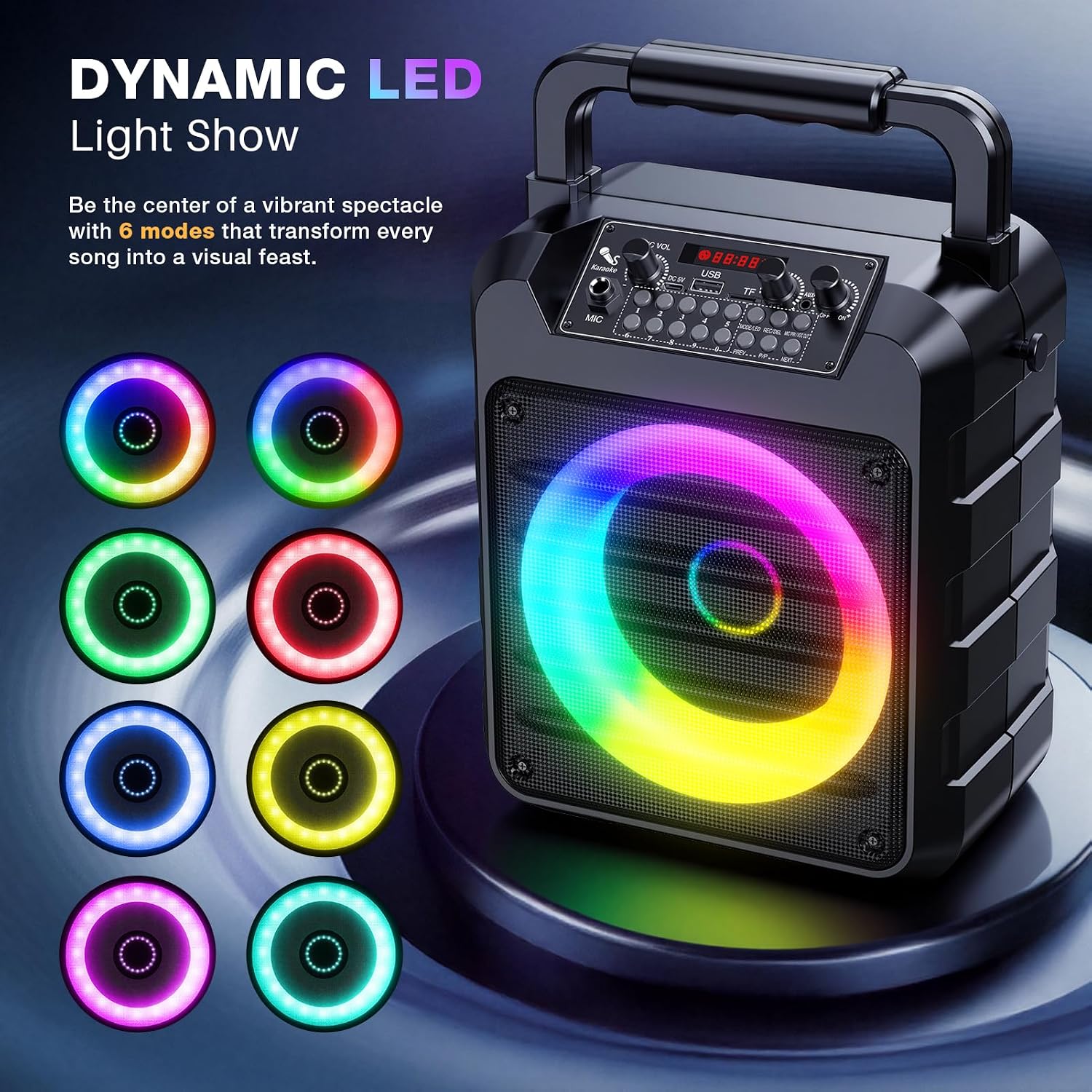 Detalle de Dislocati Karaoke con Microfono: Kit Professionale Portatile Bluetooth 20W con 2 Microfoni UHF e LED