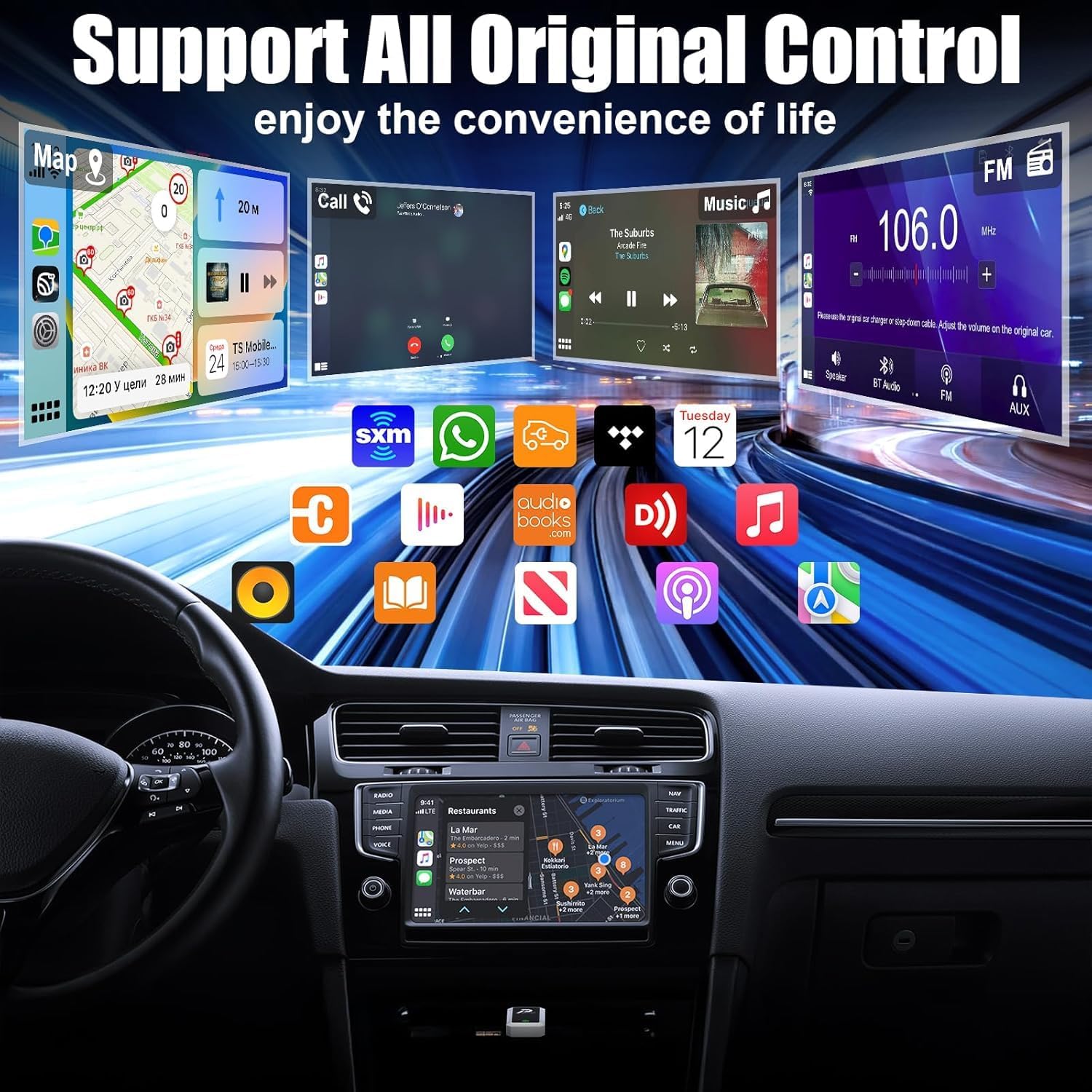 Thumbnail 2 de PWAYTEK Adattatore Wireless per Apple CarPlay: da cablato a wireless con Bluetooth 5.3 e Wi‑Fi 5.8GHz