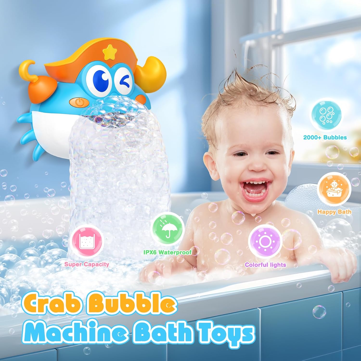 Thumbnail 2 de Bath Toys Rechargeable Crab: Light-Up Bubble Machine for Toddlers (Ages 1-8)