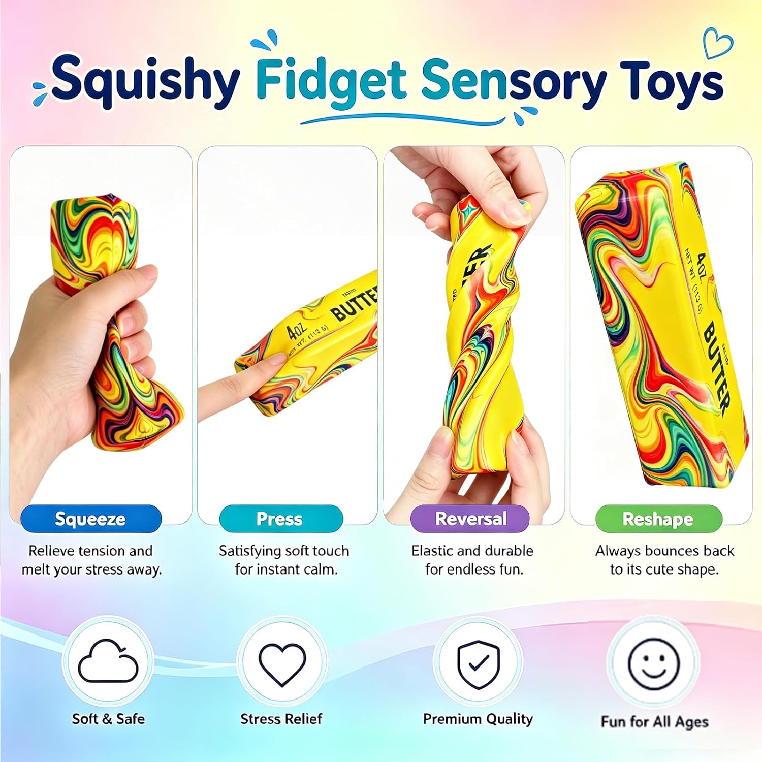 Thumbnail 5 de RIDOPXRA Butter Squishy Squeeze Toys, Multicolor 2-Piece PU Set