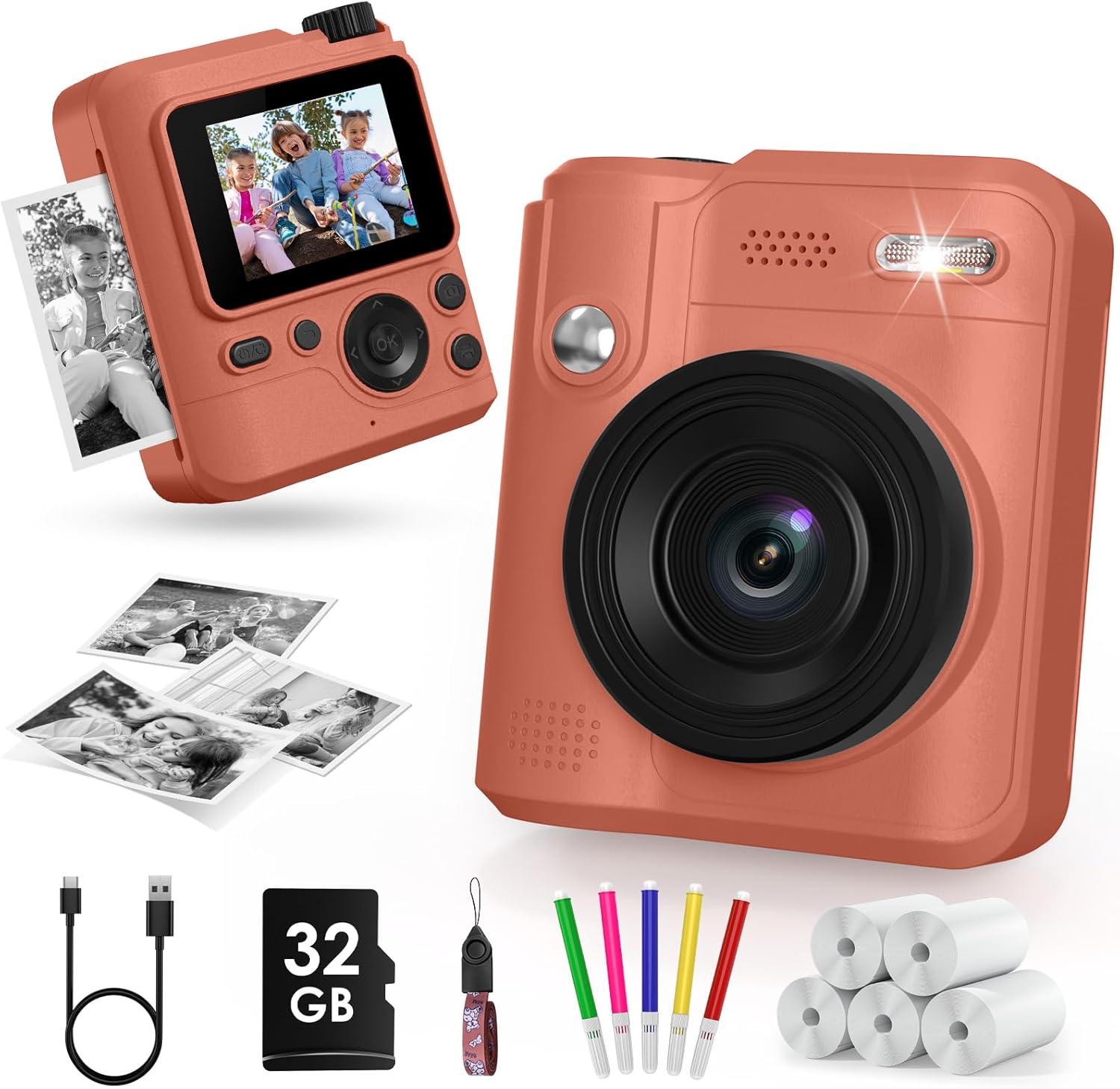 Gofunly Sofortbildkamera Kinder mit 1080P, 32 GB Karte & Sofortdruck-Papier (3–12 Jahre)