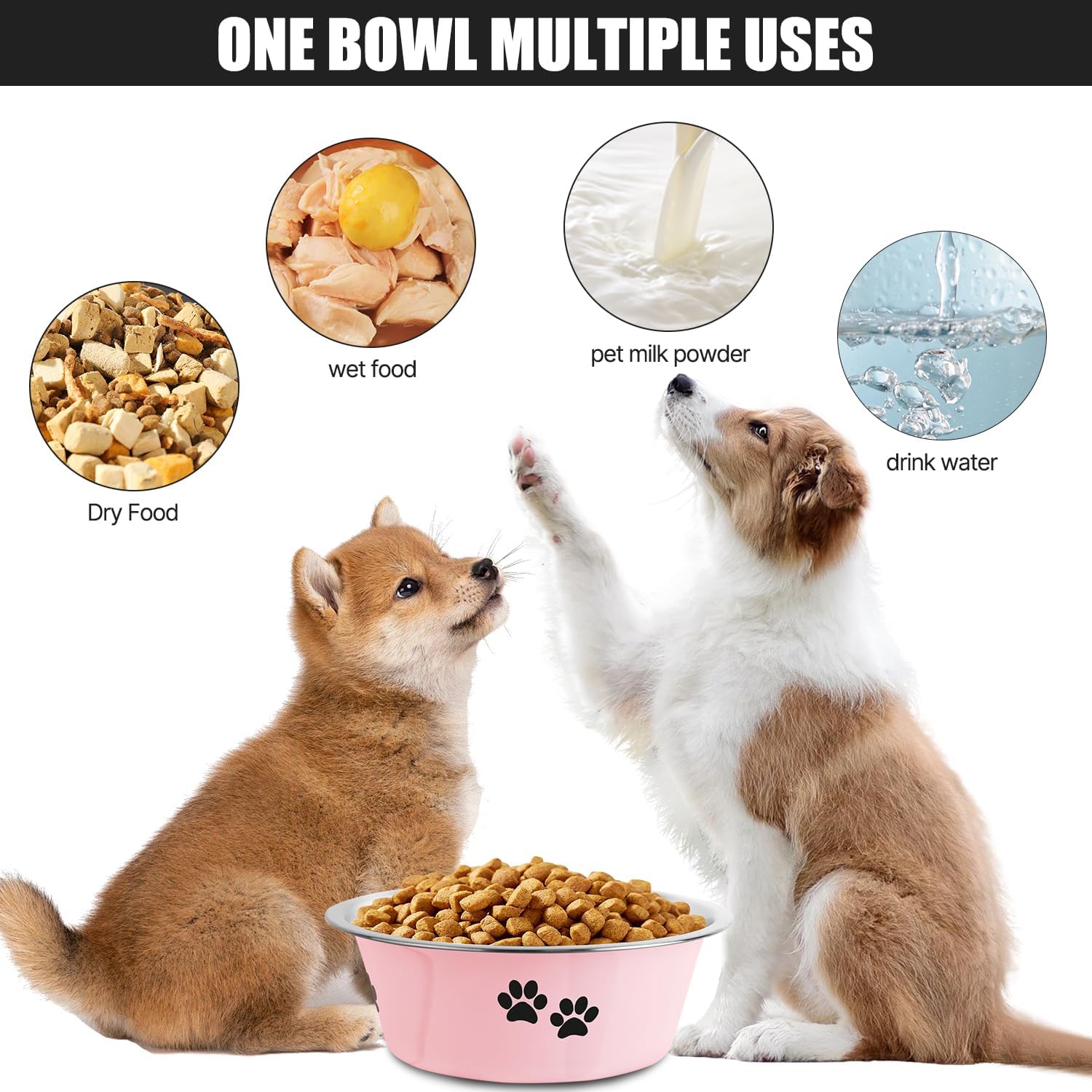 Thumbnail 5 de SUOXU Stainless Steel Dog Bowls (Pink) – 21 cm, 6.6 cups, nonslip rubber base, 2-pack