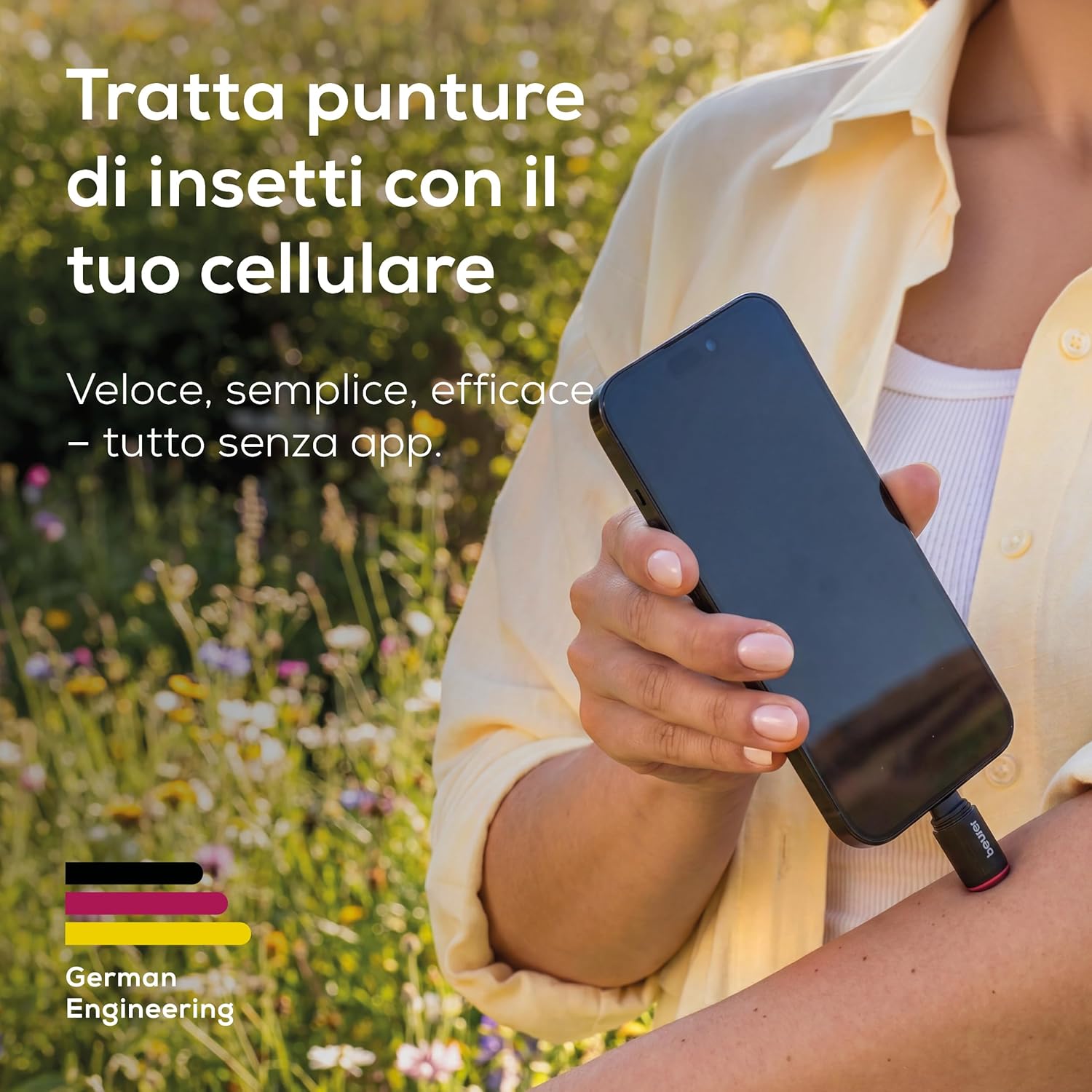 Detalle de Beurer BiteX Go Dopopuntura: trattamento termico USB-C per punture di insetti, luce integrata