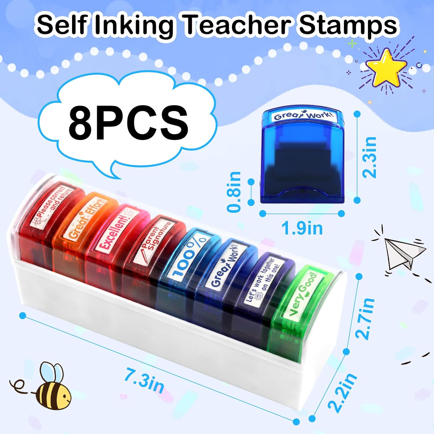 Thumbnail 1 de Newthinking Teacher Stamps 8 Pack self-inking
