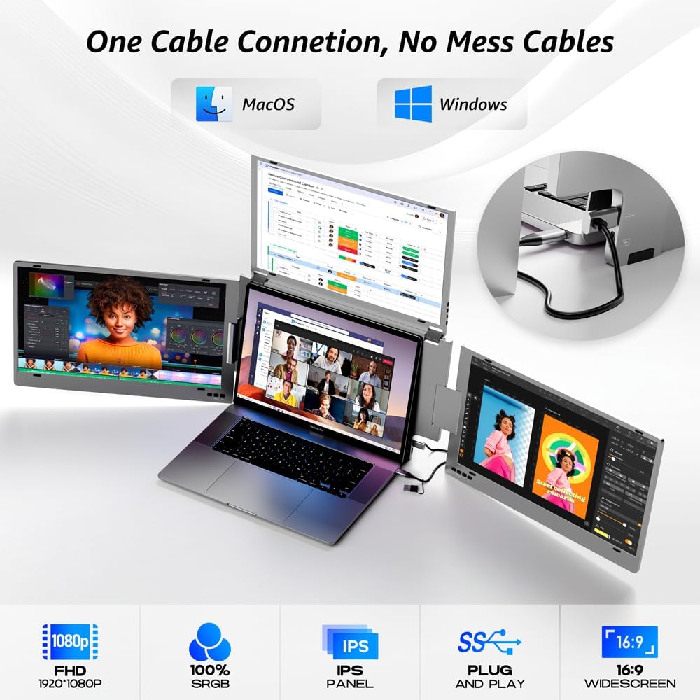 Detalle 2 de KPKUE X90M 14" Triple Laptop Screen Extender