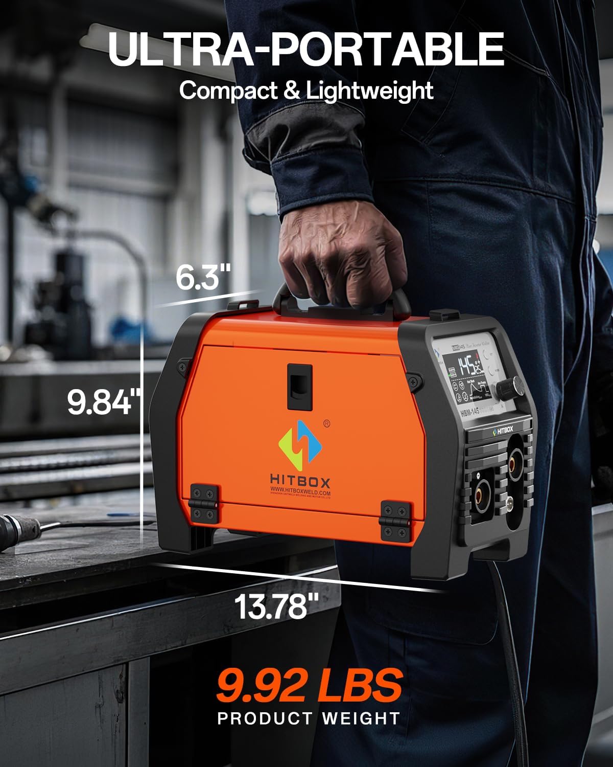 Detalle de HITBOX 145A 4-in-1 Portable MIG Welder – 240V Gasless Digital Inverter (HBM145)