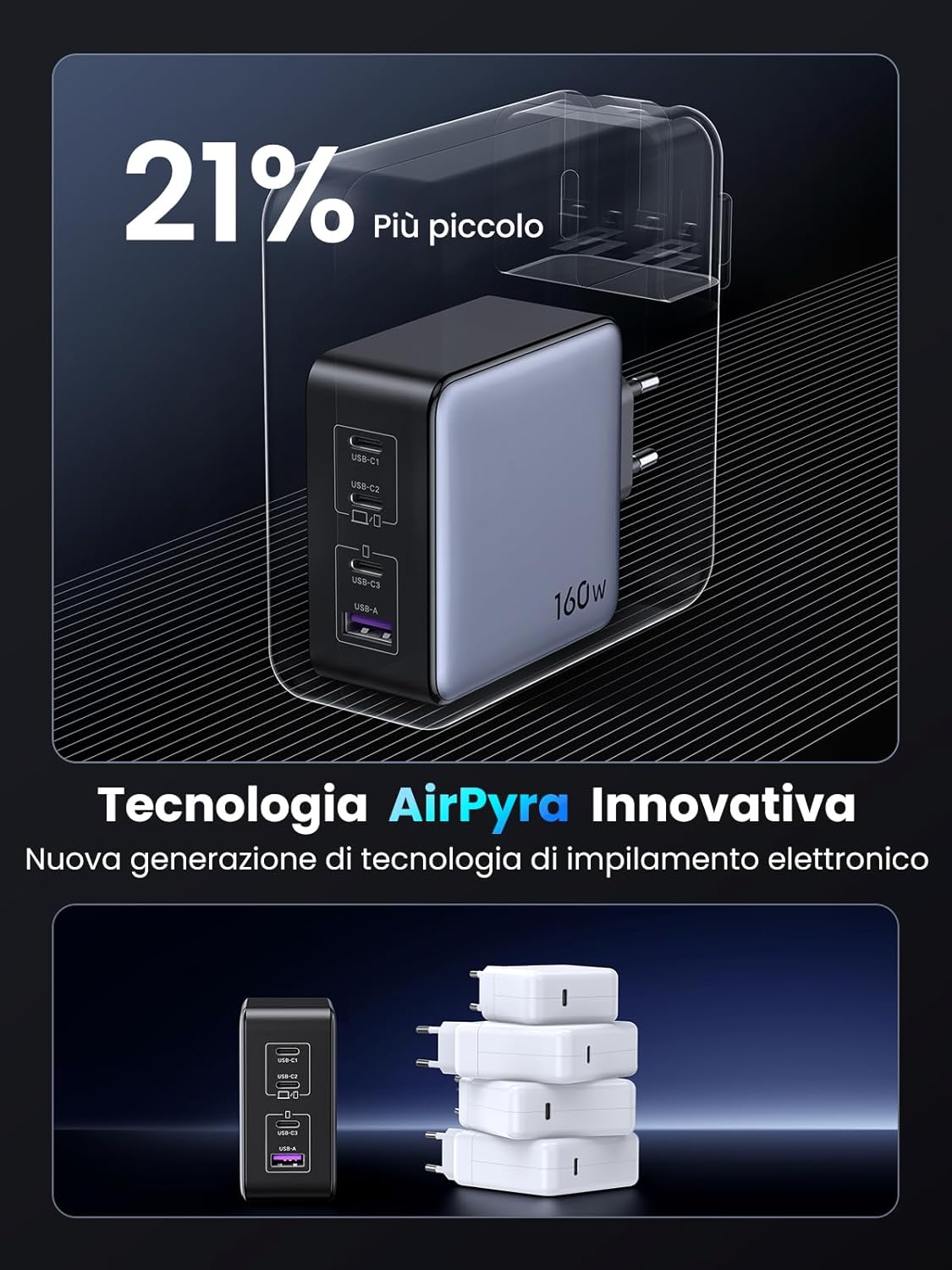 Thumbnail 5 de UGREEN Nexode 160W GaNInfinity caricatore USB-C con 4 porte e PD 3.1 PPS