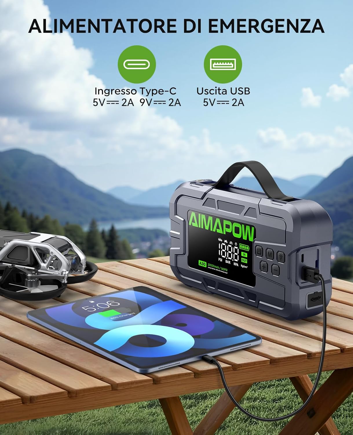 Thumbnail 6 de AIMAPOW Avviatore Emergenza Auto 8000A con Compressore 160PSI e Booster Batteria 12V (A30)
