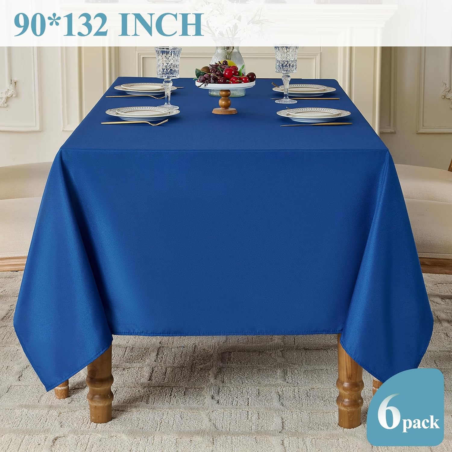 Thumbnail 3 de VidaFete Tablecloth 6 Pack 90x132 Inch Rectangle Polyester Royal Blue