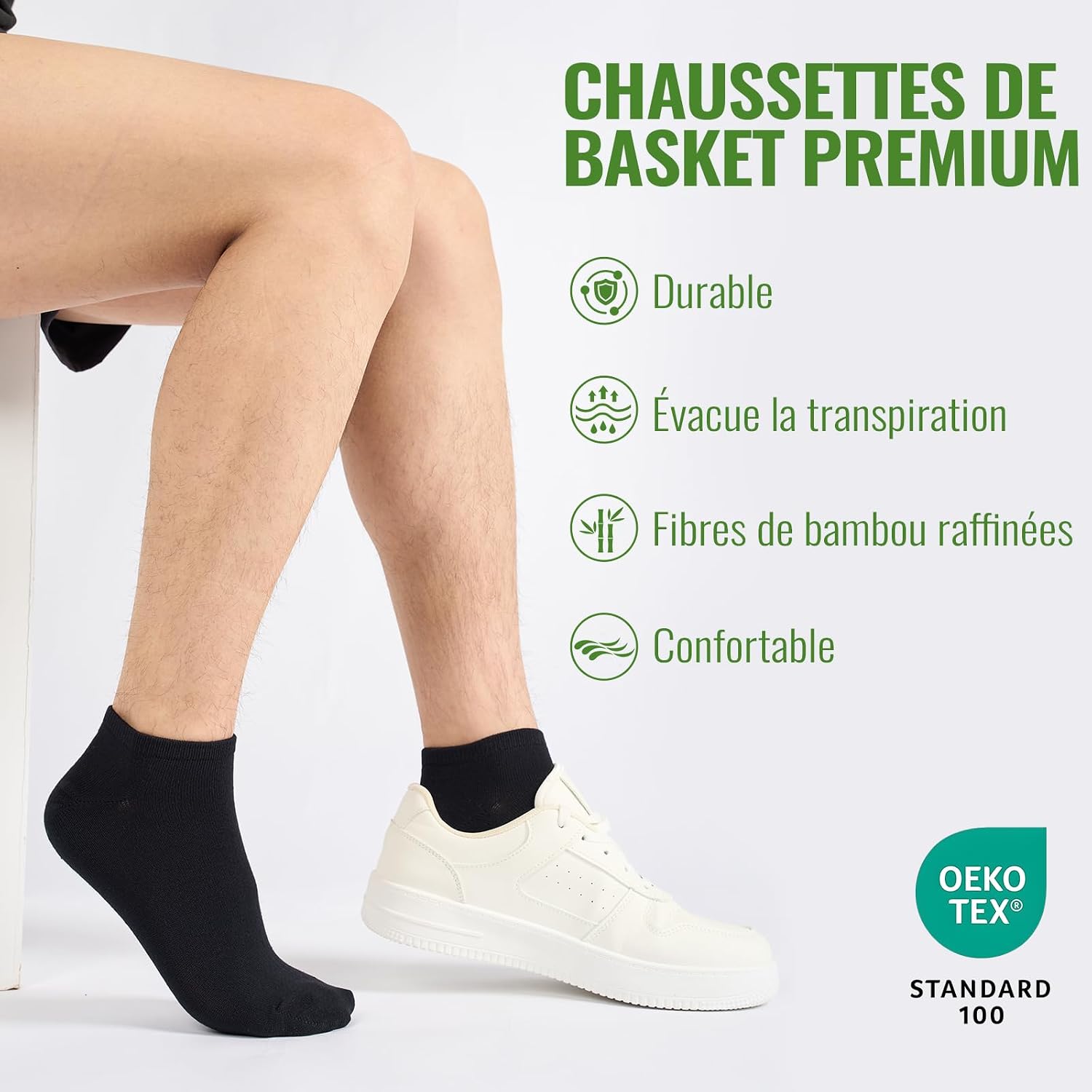 Thumbnail 6 de Effeet 10 Paires Chaussettes Basses Bambou – Unisexe, Séchage Rapide, Ultra-Douces, Anti-Transpiration, Noir/Blanc (43-46)